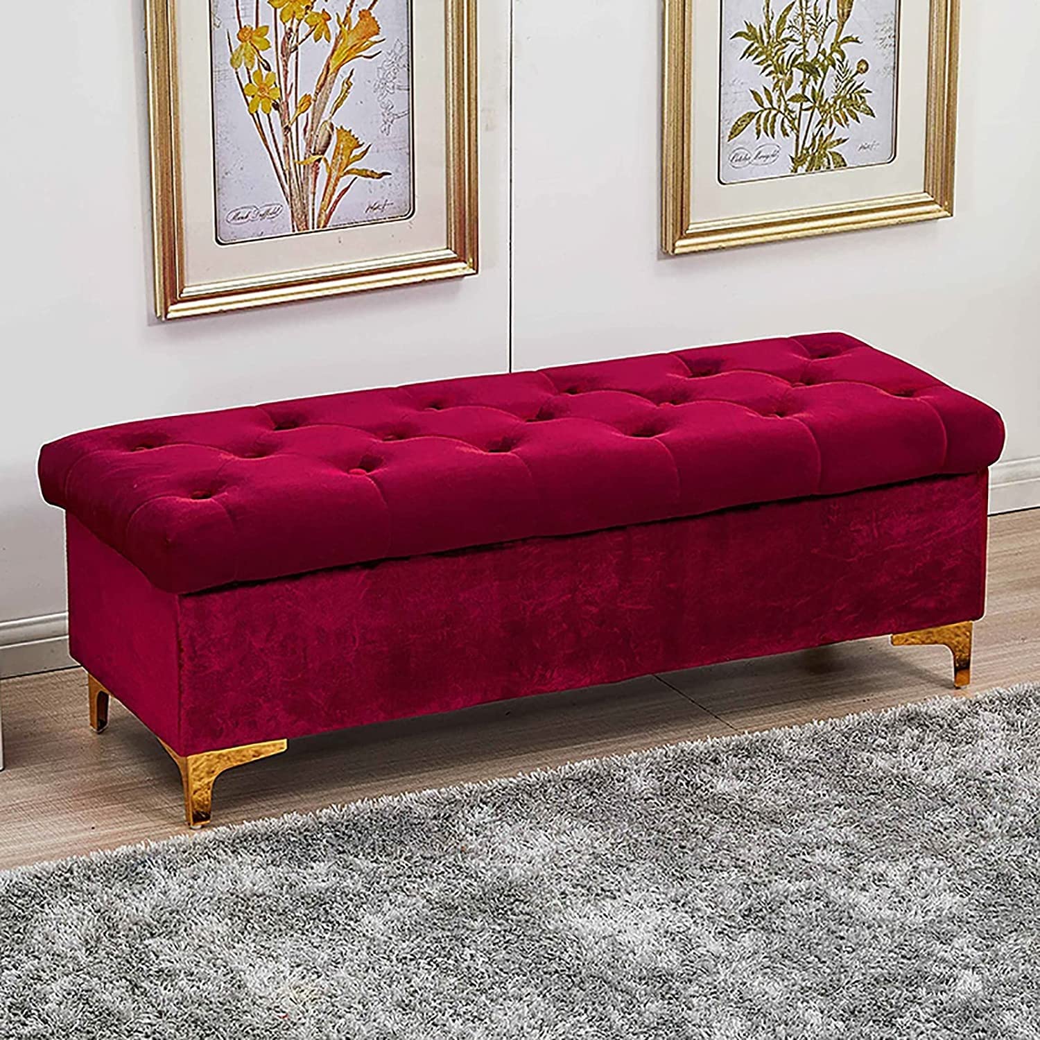 Velvet Storage Ottoman Bench with Premium Upholstery - Multifunctional Footstool, Shoe Bench & Seat for Bedroom, Living Room & Hallway | Perfect for Extra Storage & Stylish Home Decor