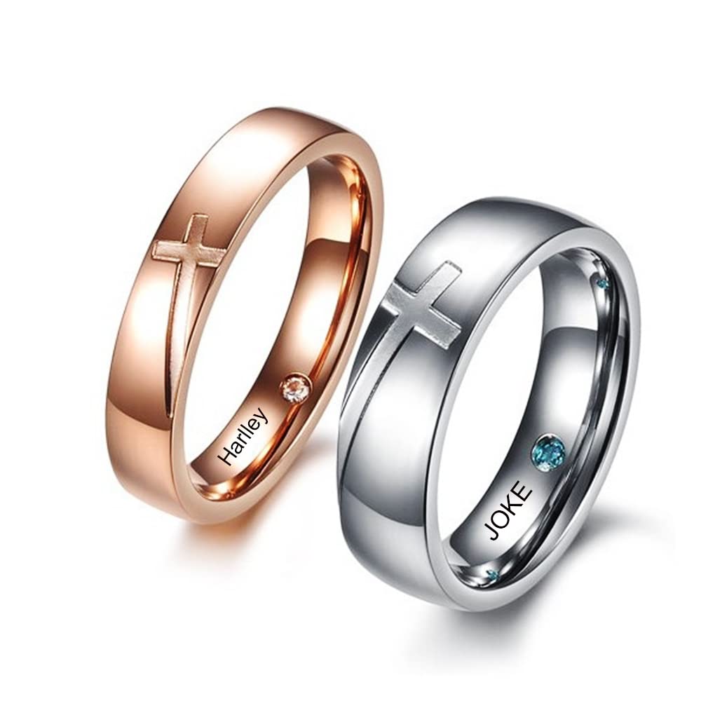 Personalized Matching Couple Rings - Cubic Zirconia Promise Rings Set for Wedding & Engagement - Stainless Steel Rings for Women & Men - Valentine's Day Jewelry Gift - Perfect for Anniversaries, Proposals & Romantic Occasions