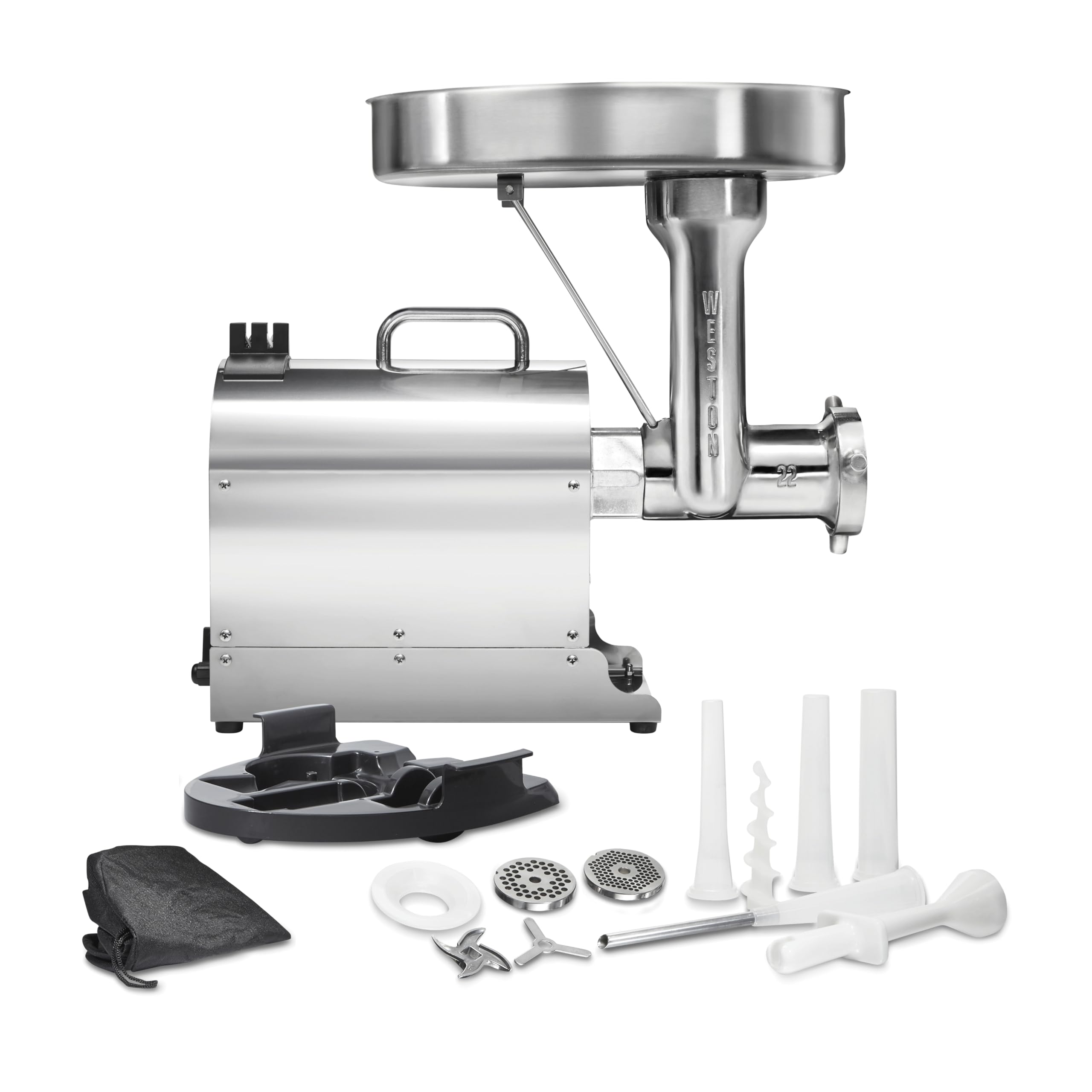 Weston Pro Series 1120W Commercial Electric Meat Grinder - 1.5HP Heavy Duty Stainless Steel - Grinds 14lbs Per Minute (Model 10-2201-W) - Perfect for Butcher Shops, Restaurants & Home Meat Processing