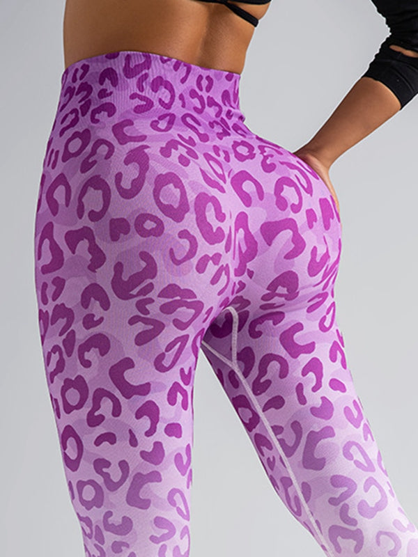 ZASUWA Women's Fashion Leopard Print Ombre Leggings - High Waisted Yoga Pants for Workout, Running & Casual Wear