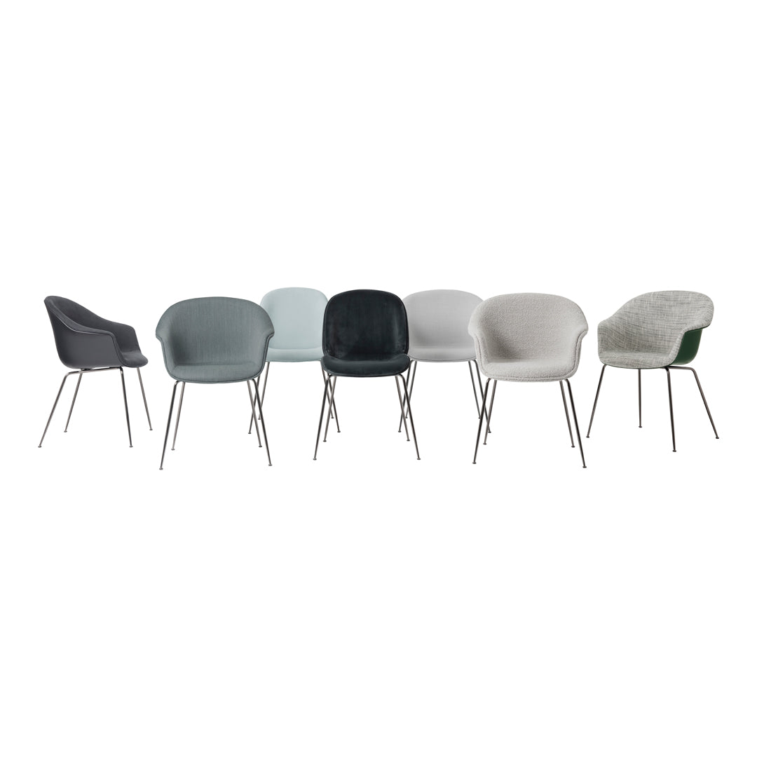 Bat Dining Chair with Black Chrome Conic Base & Front Upholstery - Modern Kitchen & Dining Room Seating for Home & Restaurant Use