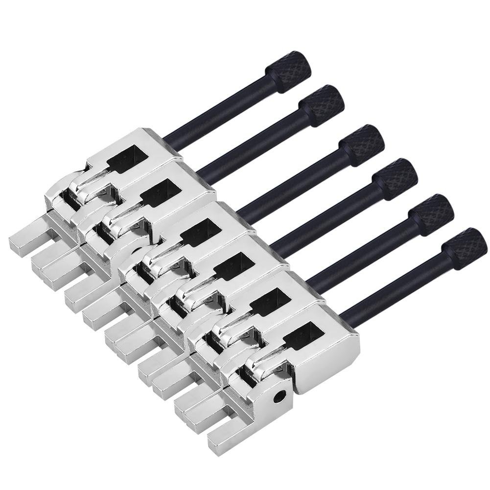 6Pcs Electric Guitar Tremolo Bridge Saddles with Wrench - Silver & Black Replacement Parts for Fender Stratocaster Style Guitars - Perfect for Guitar Maintenance & Tone Adjustment