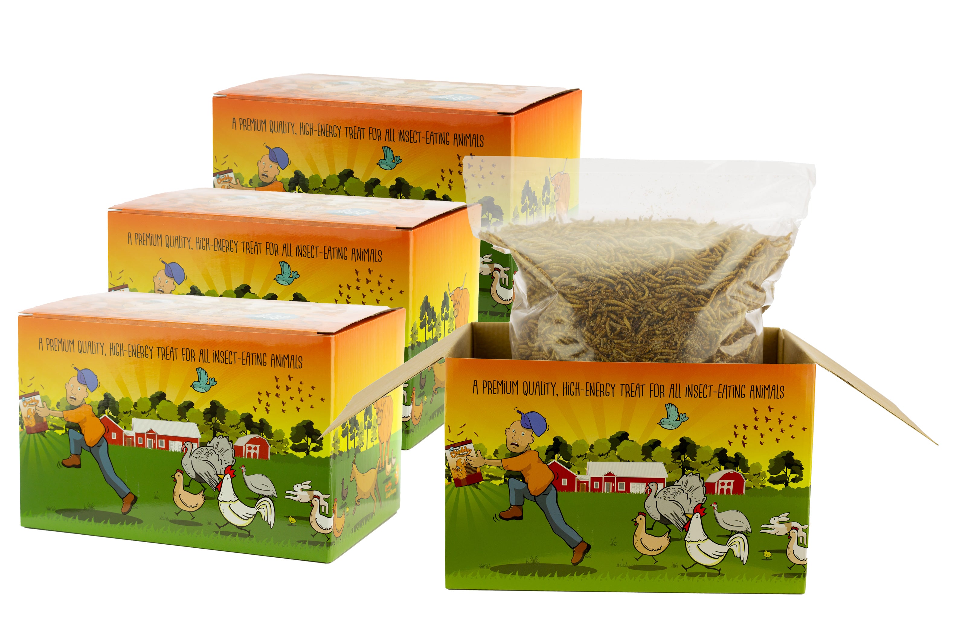 4x 3Lb (12lbs) Chubby Dried Mealworms for Chickens - High Protein Bird & Reptile Food - Coop Dreams Limited Edition Boxes - Perfect for Poultry Treats & Wild Bird Feeding