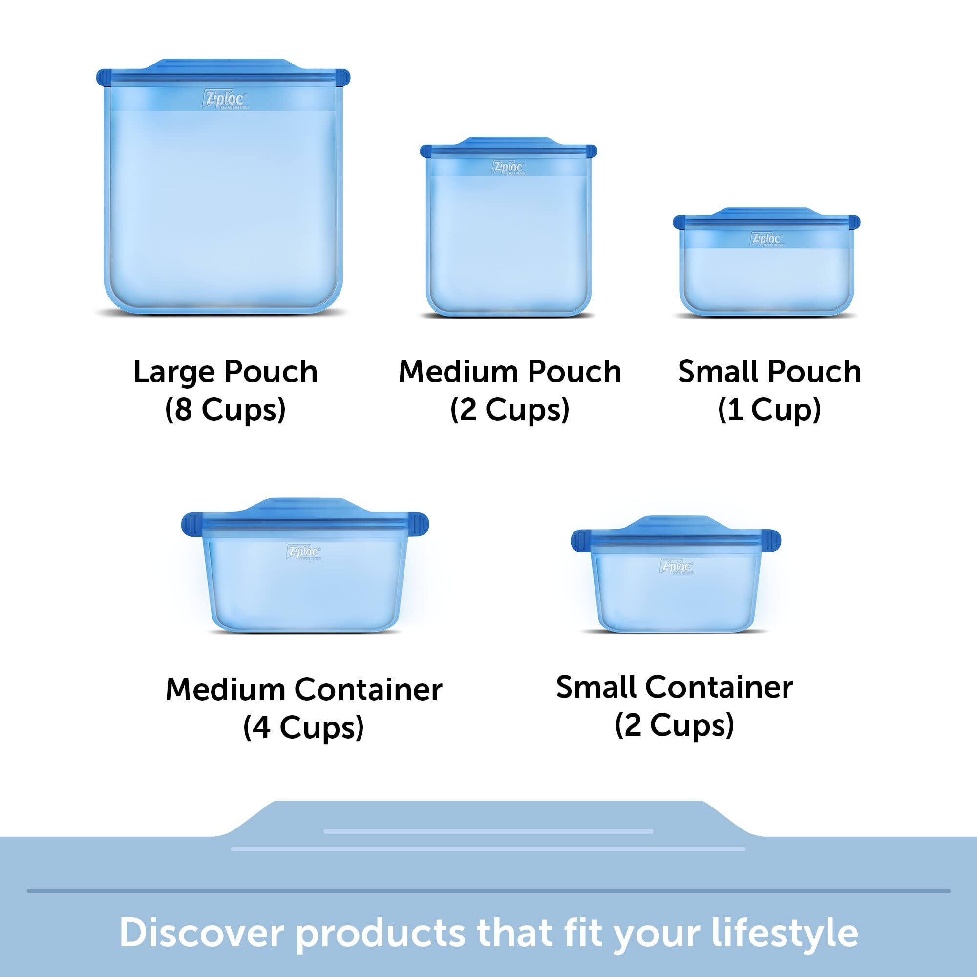 Ziploc Endurables 1 Cup Reusable Silicone Food Storage Bags - Freezer, Oven & Microwave Safe - Dishwasher Safe Meal Prep Containers (2 Pack) for Lunch, Snacks & Leftovers