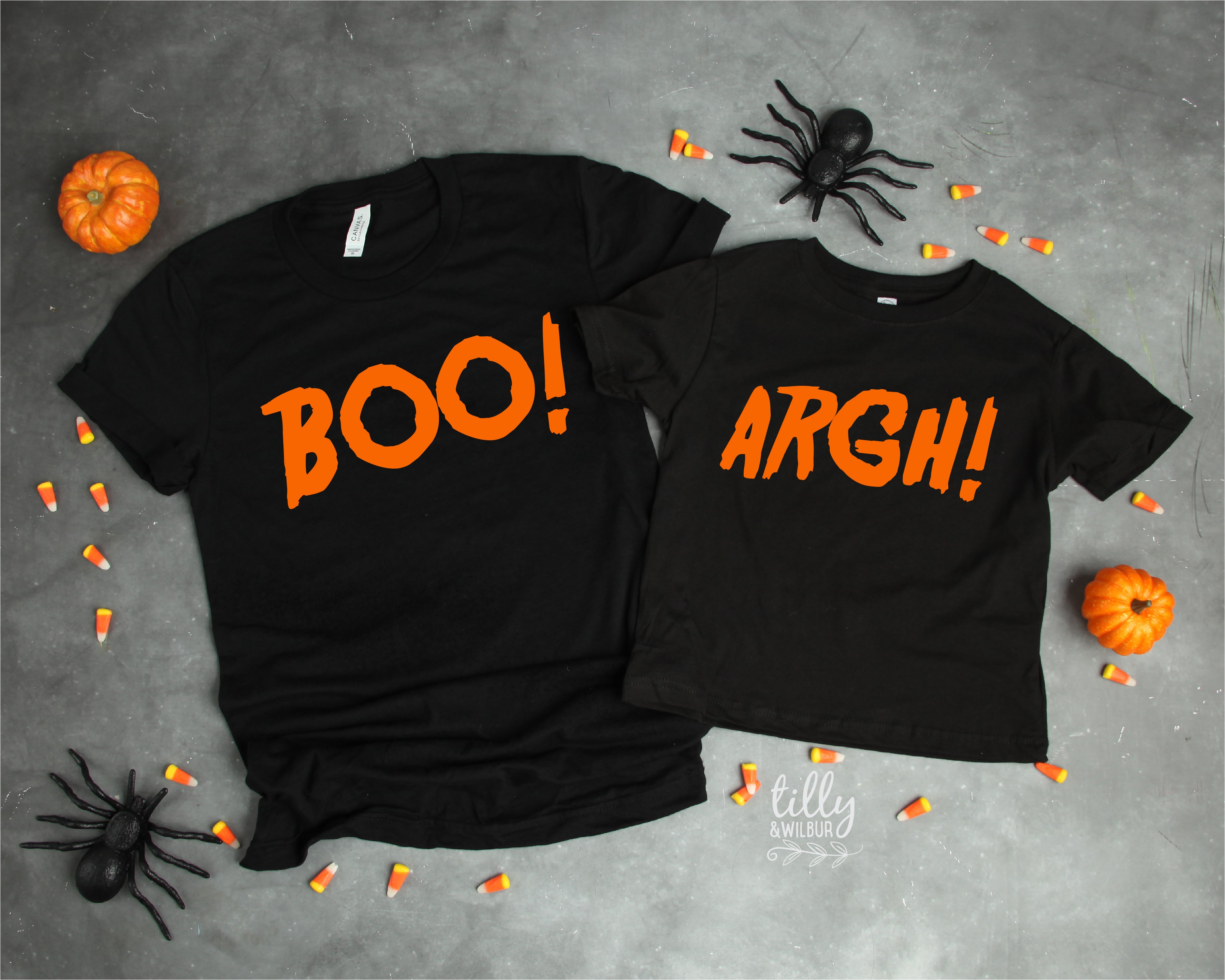 Spooky Matching Halloween T-Shirts for Couples & Families | Boo & Argh Designs | Multiple Colors & Sizes | Perfect for Halloween Parties & Costume Contests