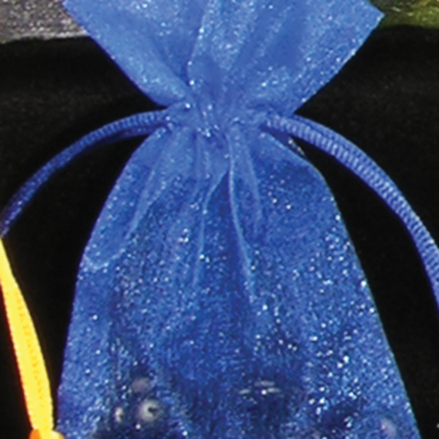 Set of 2 Royal Blue Sheer Organza Small Tie Gift Bags 5.5 Inch - Perfect for Wedding Favors, Birthday Presents & Party Decorations