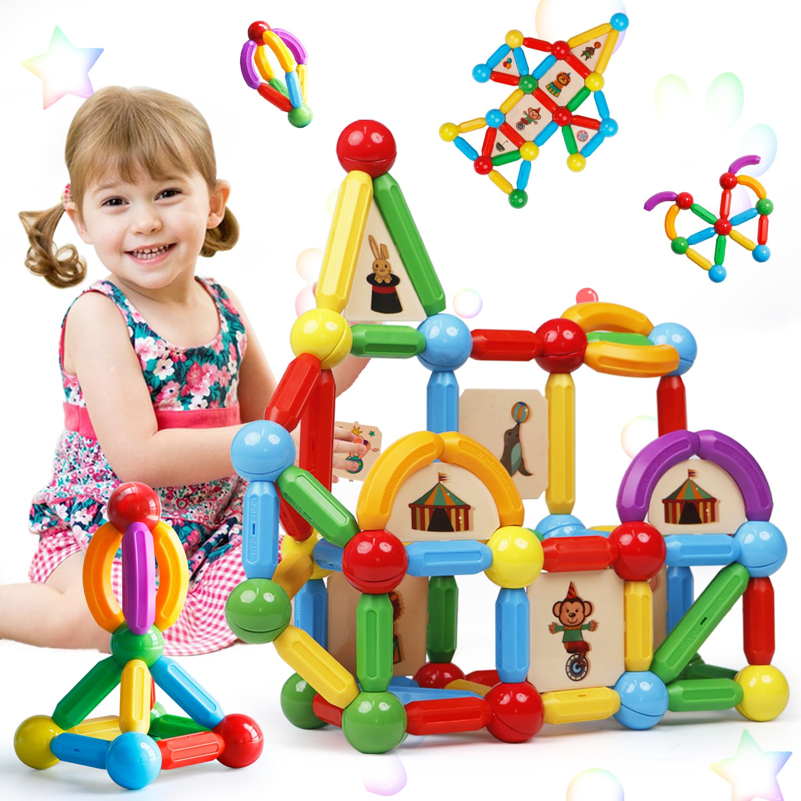MAGBLOCK 90PCS Magnetic Building Sticks & Blocks STEM Toys for Boys Girls Ages 3-8, Educational Magnet Sticks Balls Rods Construction Set, Montessori Sensory Learning Toys for Toddlers Preschool Kids – Perfect for Classroom, Home Play & Creative STEM Activities