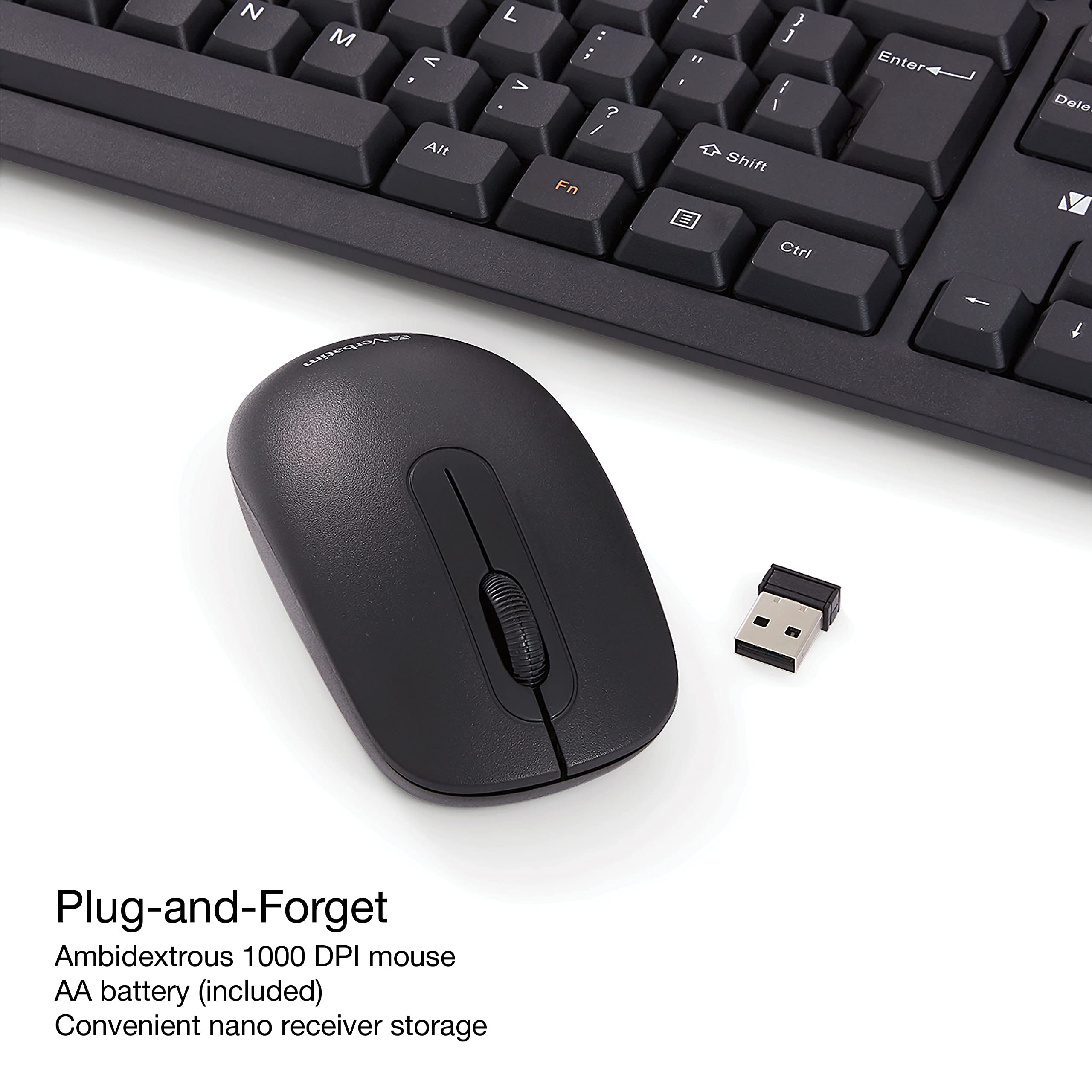 Verbatim Slimline Wireless Keyboard and Mouse Combo - 2.4GHz USB Plug & Play with Numeric Keypad, Adjustable Tilt Legs & Optical Mouse | Full-Size Ergonomic Design for PC & Laptop (Model 70741) | Perfect for Office Work, Gaming & Home Computing