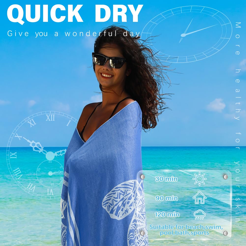 Premium Turkish Beach Towel - Extra Large Lightweight Quick Dry Absorbent Cotton Bath & Swim Towel - Oversized Sand-Free Pool Towel for Adults - Perfect for Beach Vacations, Poolside Lounging & Spa Days