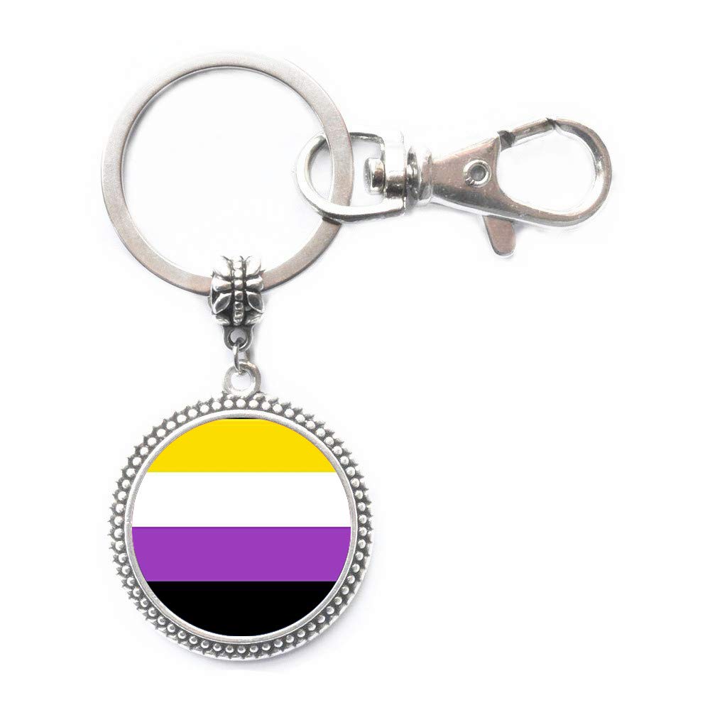 Non-Binary Pride Flag Keychain - Glass Dome Key Ring with LGBT Cabochon Charm, Minimalist & Dainty Jewelry Gift for LGBTQ+ Community - Perfect for Keychains, Backpacks, or Pride Events