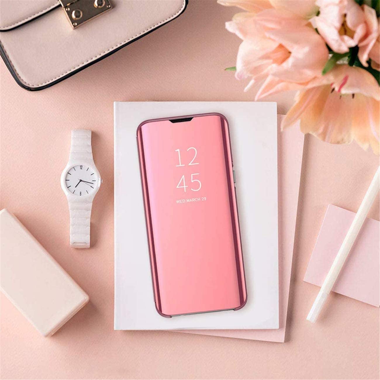 Premium Mirror Flip Case for iPhone 11 Pro Max - Rose Gold Stand Cover with Shockproof Protection | Stylish PC/PU Translucent Design | Perfect for Work, Travel & Everyday Use