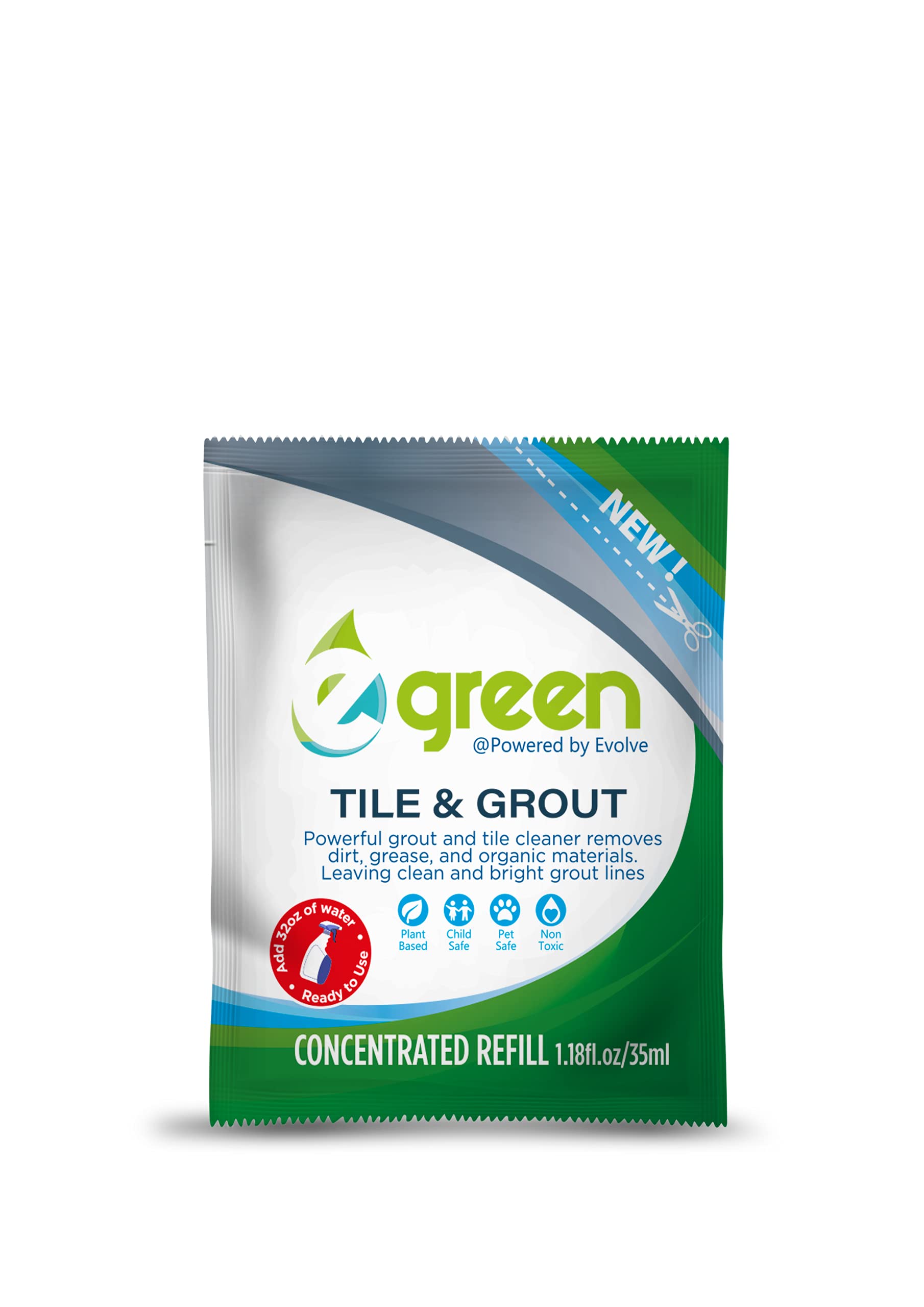 Egreen Plant-Based Tile & Grout Cleaner - Non-Toxic, Child & Pet Safe Formula - 64oz Refill Pack (2 Sachets) - Perfect for Bathroom, Kitchen & Shower Cleaning