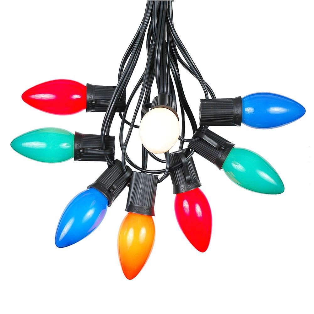 25 Foot C9 Multi Ceramic Christmas String Lights - Outdoor Holiday Lights with Opaque Bulbs, Black Wire - Perfect for Roofline, Trees, and Holiday Decorations