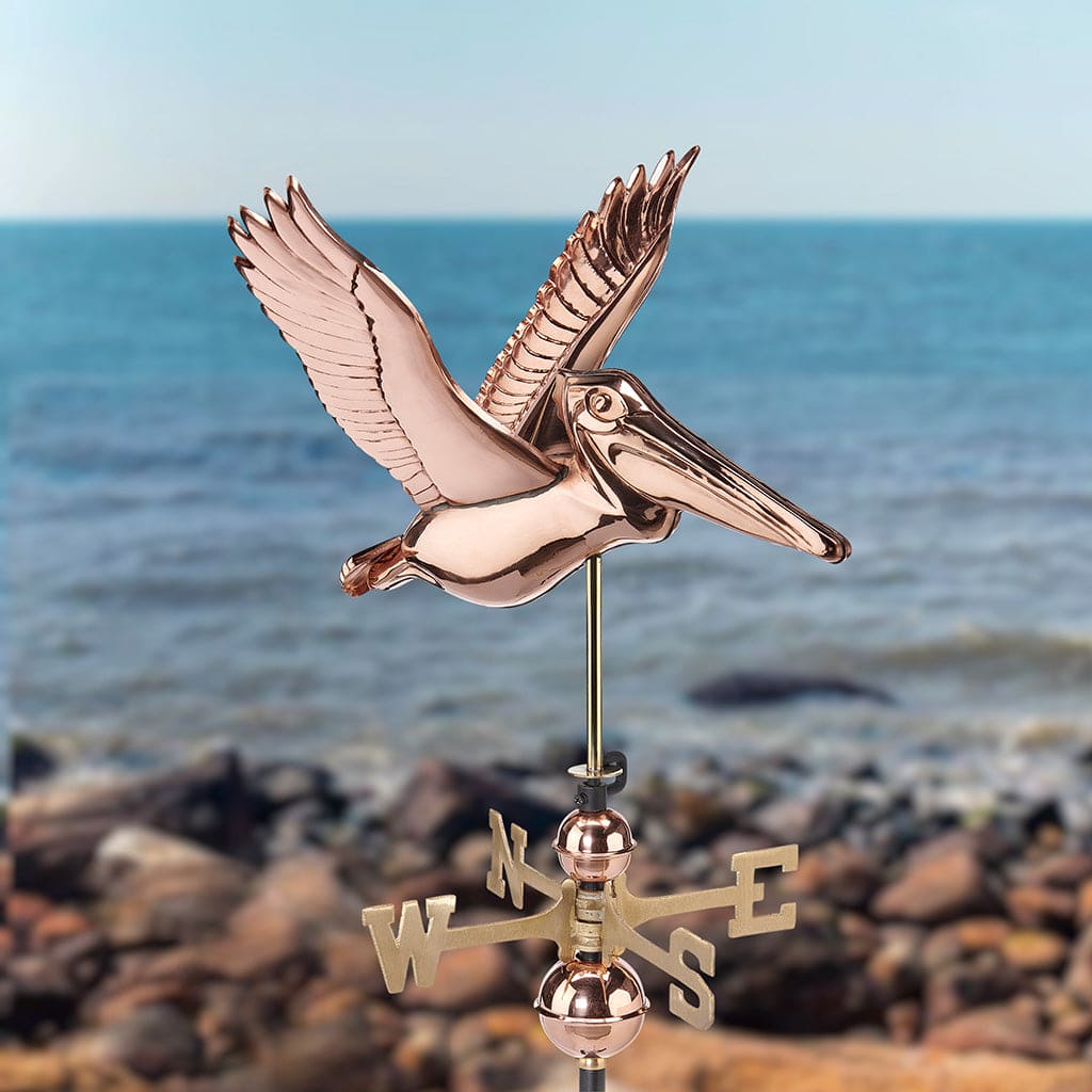 Handcrafted Pure Copper Pelican Weathervane by Good Directions - Coastal & Garden Decoration for Outdoor Patio, Yard, and Roof Top