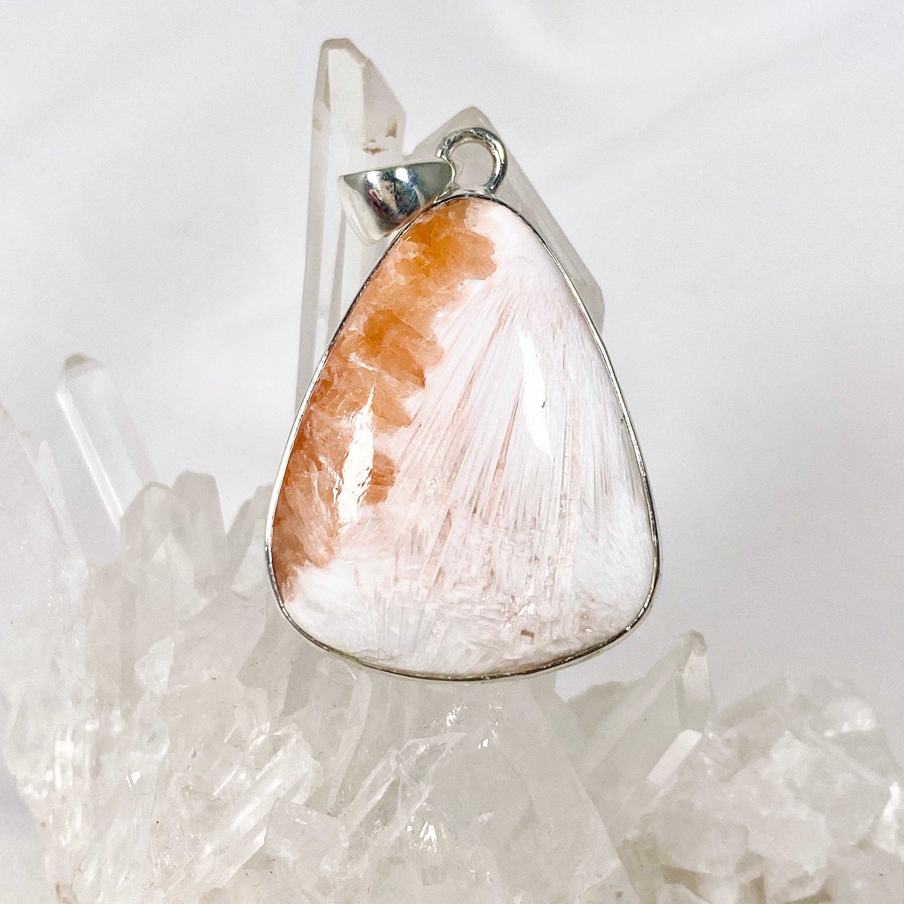 Scolecite Teardrop Pendant Necklace KPGJ3811 - Natural Crystal Healing Jewelry for Meditation & Energy Balancing