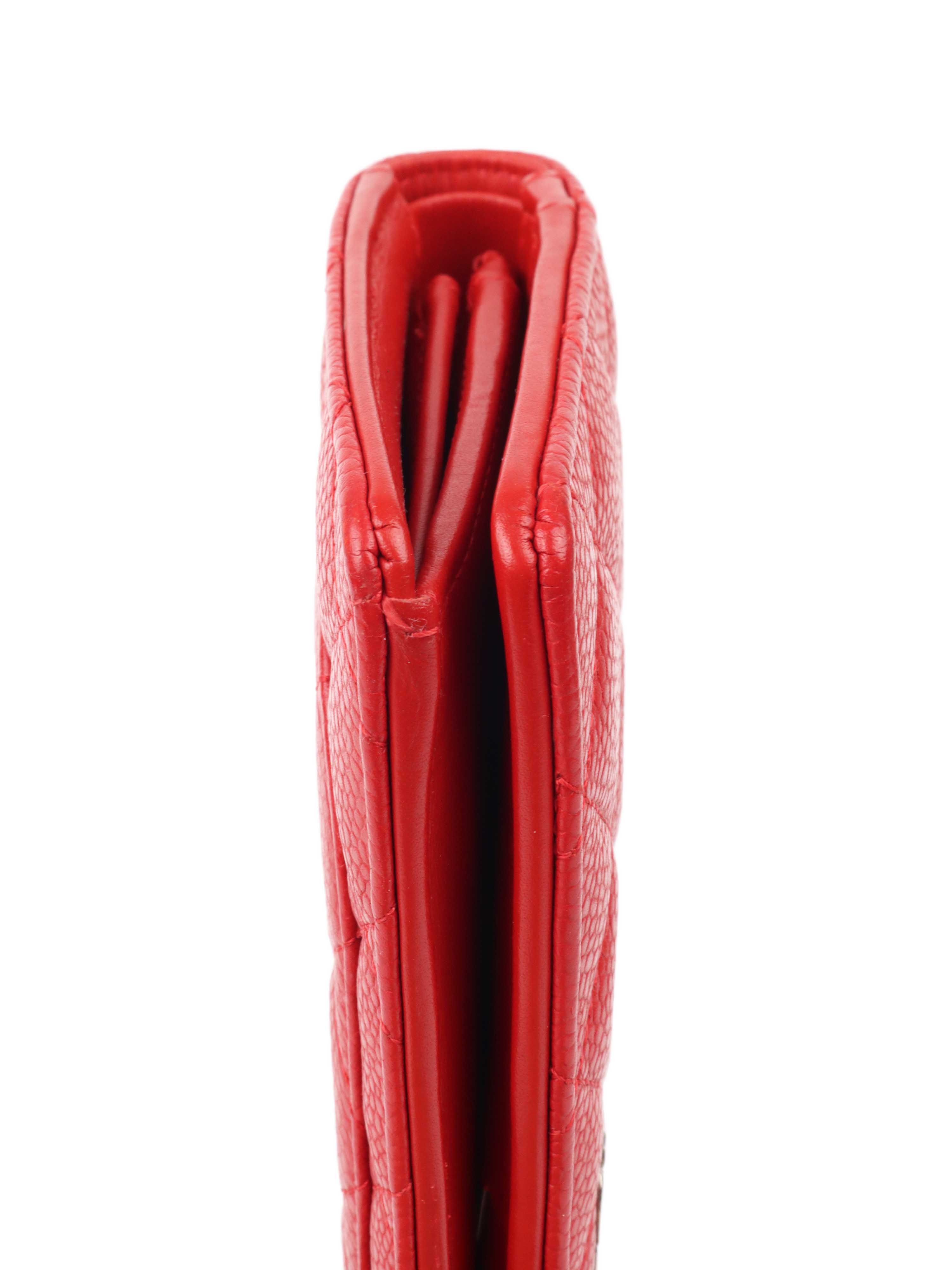 Chanel Red Caviar Leather Long Wallet for Women - Luxury Designer Clutch with Multiple Card Slots & Zippered Compartment | Perfect for Everyday Use, Travel & Special Occasions
