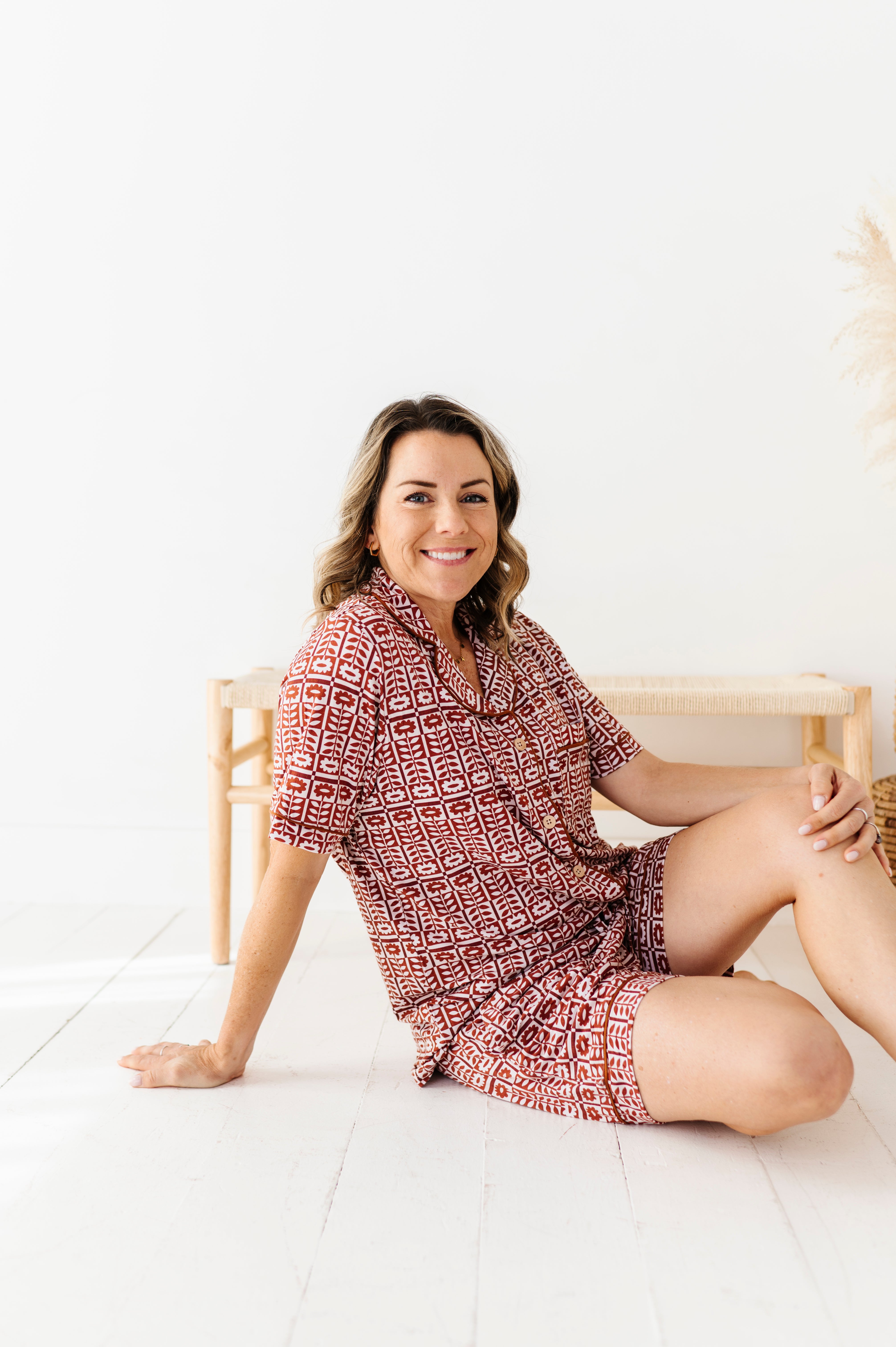 Spiced Blooms Women's Relaxed Short Sleeve Cotton Pajama Set - Soft Sleepwear for Lounge & Vacation | Perfect for Bedtime, Relaxing at Home & Summer Nights