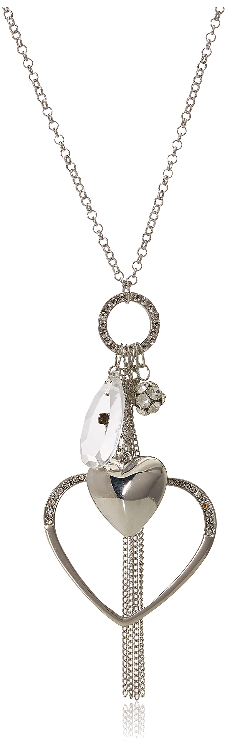 GUESS Basic Large Open Heart Charm Pendant Necklace for Women - Elegant Gold/Silver Layering Jewelry Gift for Valentine's Day, Anniversary & Special Occasions