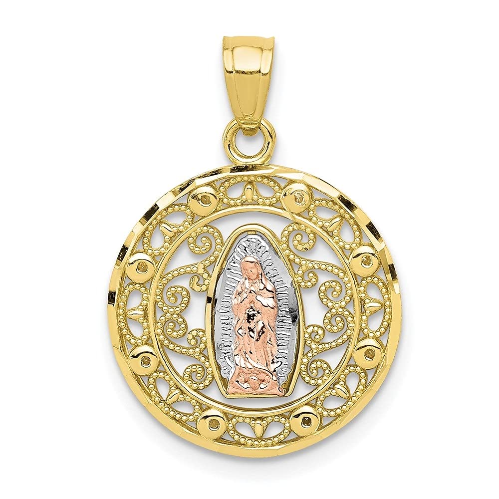10K Two-Tone Gold Our Lady of Guadalupe Pendant Necklace for Women - Religious Jewelry Gift for Baptism, First Communion & Everyday Wear