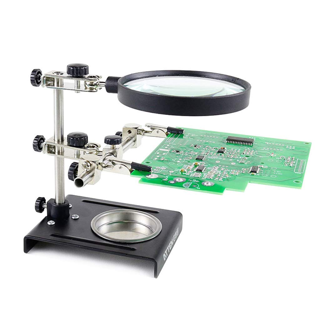 Magnifying Glass with Clip and Soldering Holder - Hands-Free Magnifier for Jewelry Making, Electronics Repair & Hobby Crafting