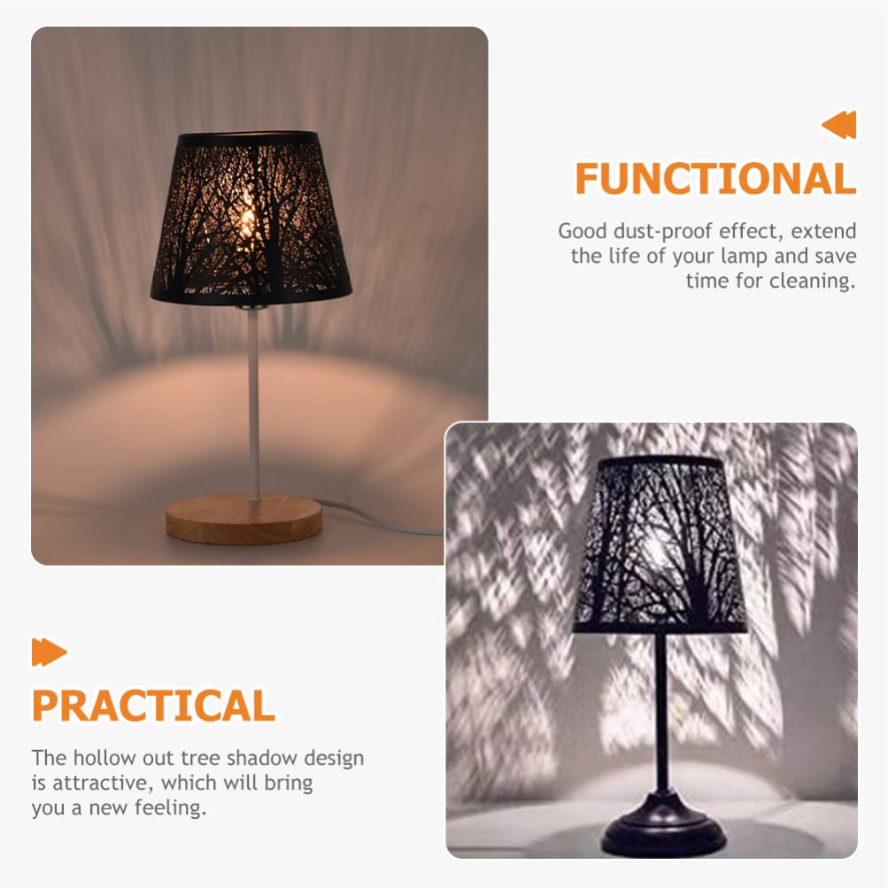 Modern Black E27 Hollow Tree Shadow Lamp Shade - Metal Replacement Lampshade for Table & Floor Lights - Perfect for Living Room, Bedroom, and Office Decor