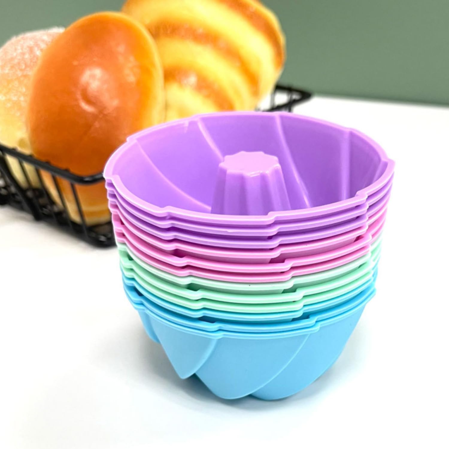 MURISE 12-Piece Mini Bundt Cake Pan Set - 3.07 Inch Nonstick Silicone Baking Mold for Cupcakes, Jellies, Mini Cakes - Perfect for Holiday Baking, Birthday Parties & Dessert Making