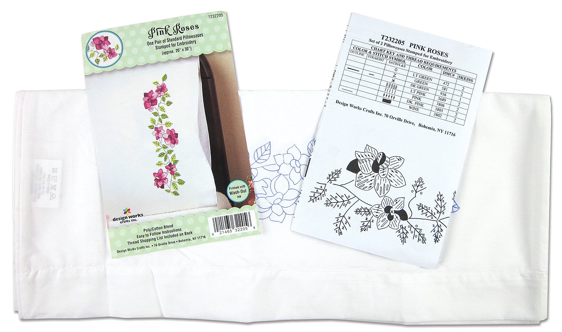 Design Works Crafts Pink Roses Stamped Embroidery Pillowcases - Elegant Home Decor for Bedroom & Living Room