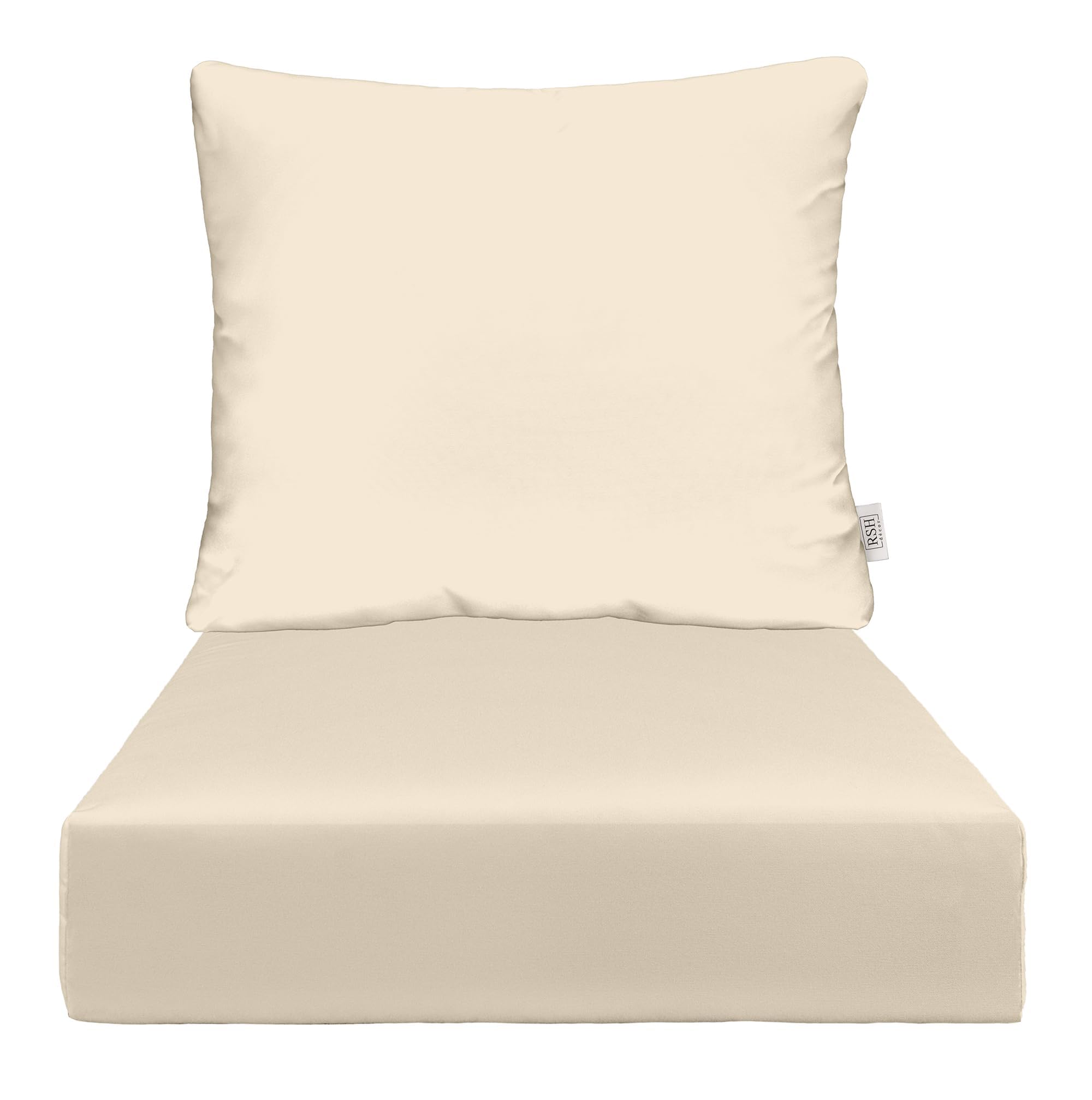 RSH DECOR: 24” x 27” Deep Seating Cushion with Pillow Back - All-Weather Spun Fabric, Waterproof & Fade-Resistant Outdoor Chair Cushion Set for Patio Furniture - Ivory (Cream, Natural) - Perfect for Poolside Lounging, Garden Relaxation & Backyard Comfort
