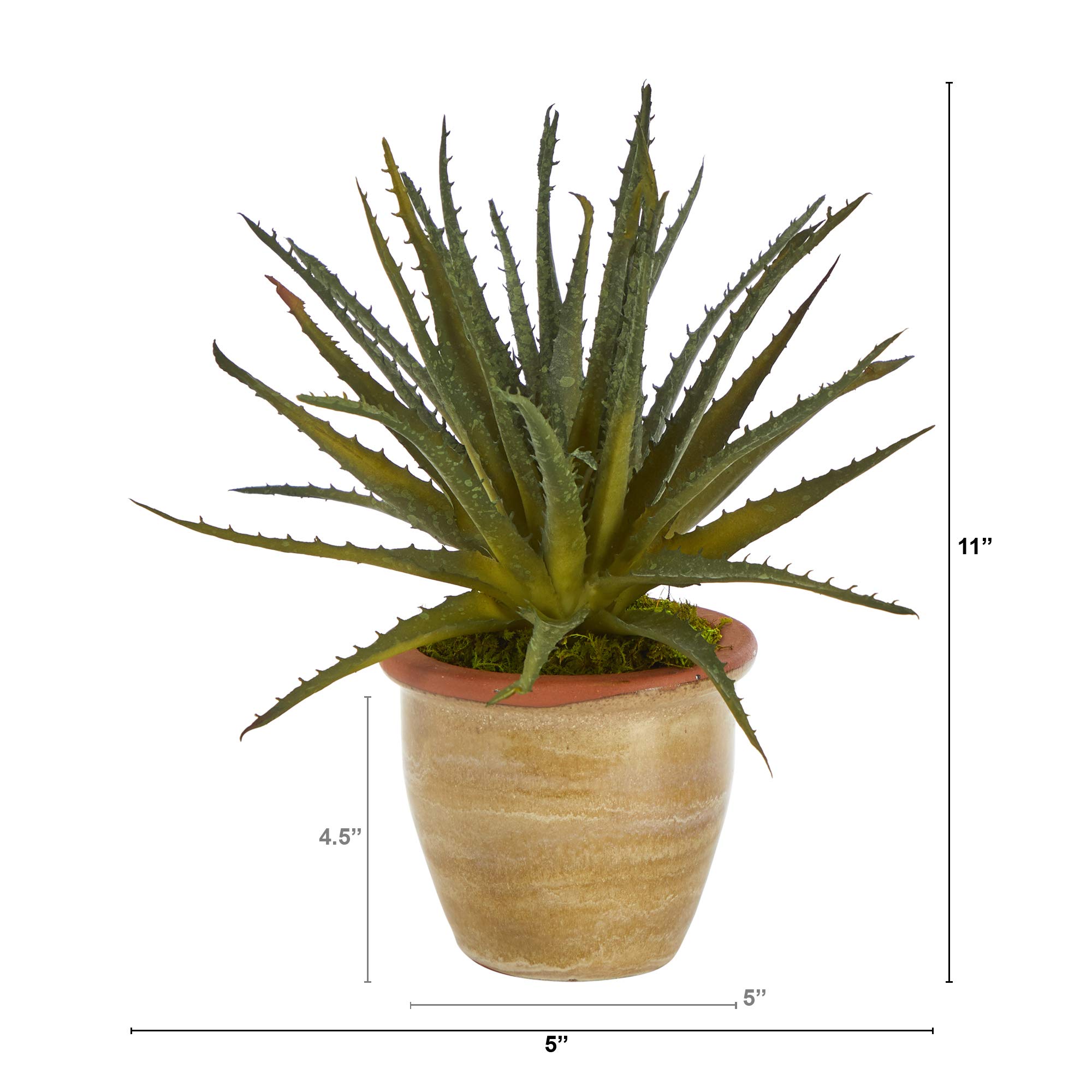 Nearly Natural 11-Inch Mini Aloe Artificial Plant in Ceramic Pot - Perfect for Home, Office Desk Decor and Gift Giving