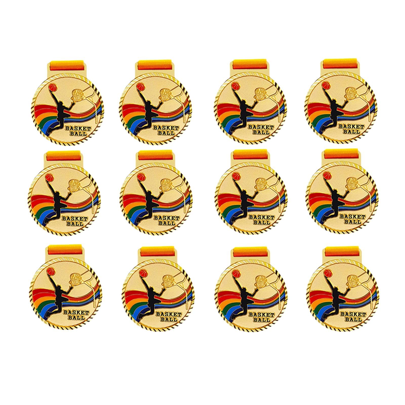 Amagogo 12-Piece Basketball Medals Set - 6.8cm Zinc Alloy Sports Awards with Neck Ribbons for Basketball Tournaments, Competitions & Team Recognition - Perfect for Youth Leagues, School Sports Events & Championship Ceremonies