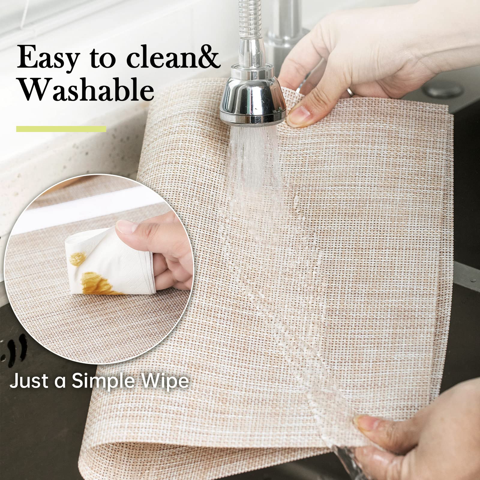 8-Pack Washable Vinyl Placemats for Dining Table - Indoor/Outdoor PVC Woven Table Mats (Beige) | Perfect for Patio, Picnic, Kitchen & Restaurant Use