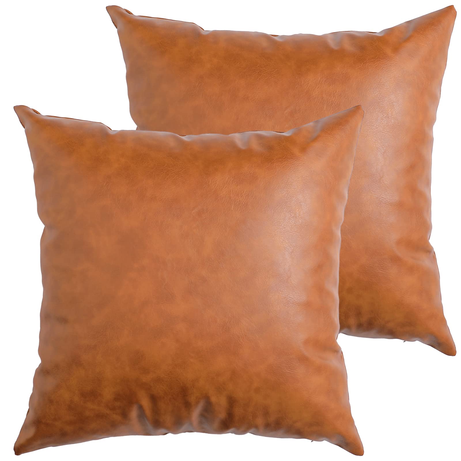 2 Pack Faux Leather Throw Pillow Covers - Modern Brown Decorative Cushion Covers for Sofa, Bed, Couch (16x16 Inches) | Waterproof & UV Resistant for Outdoor & Indoor Use - Living Room, Patio, Dorm Decor