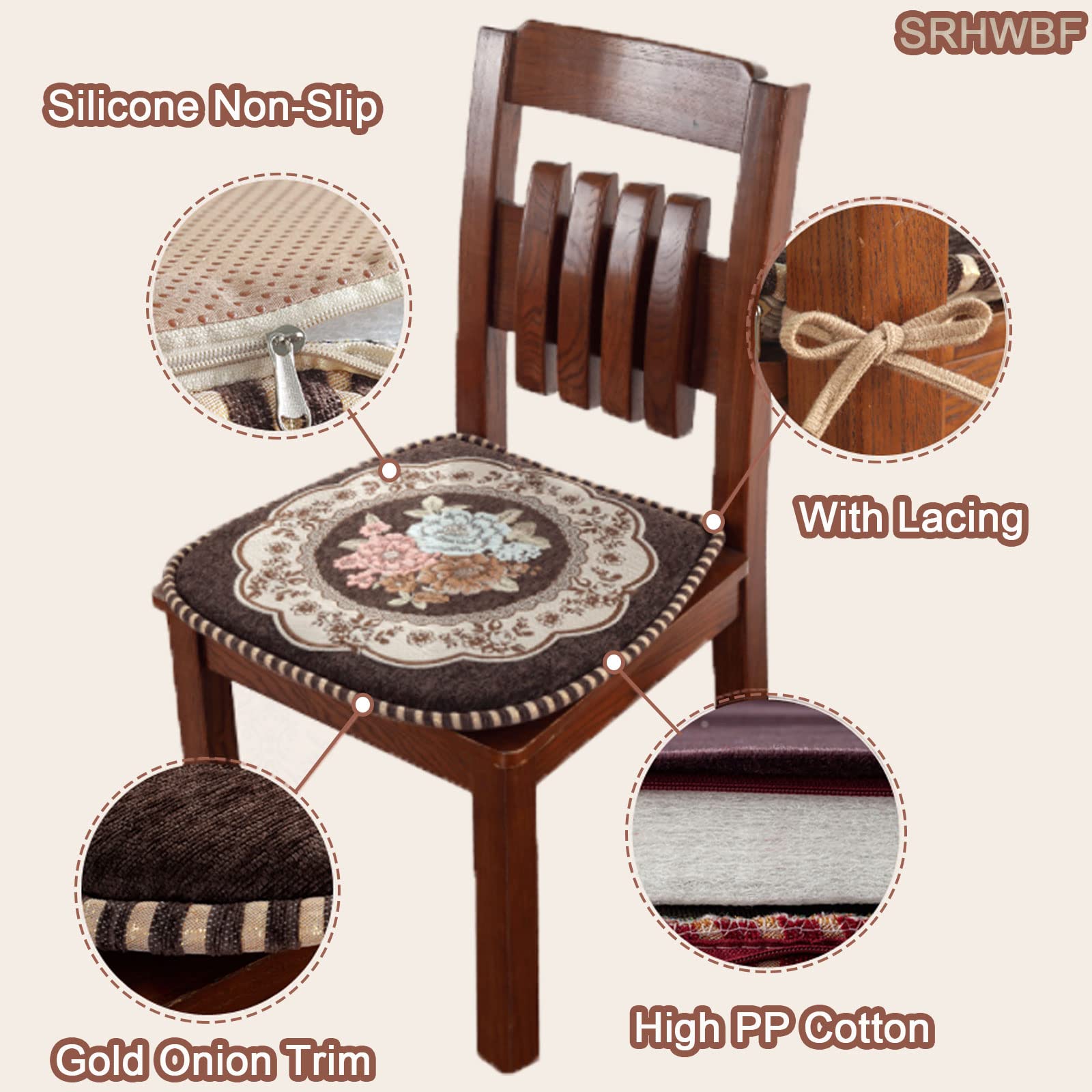 Non-Slip Comfortable Chair Cushions with Ties - Soft Office Seat Cushion for Home, Dining Room, Kitchen & Workspace - Perfect for Ergonomic Support & Home Decor (Pack of 1)