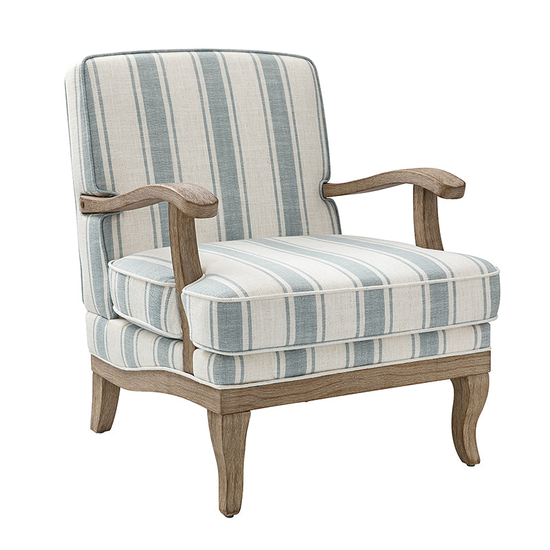 Randolph Romantic Upholstered Stripes Armchair with Solid Wood Armrests - Comfortable Living Room Accent Chair for Home Decor & Relaxation