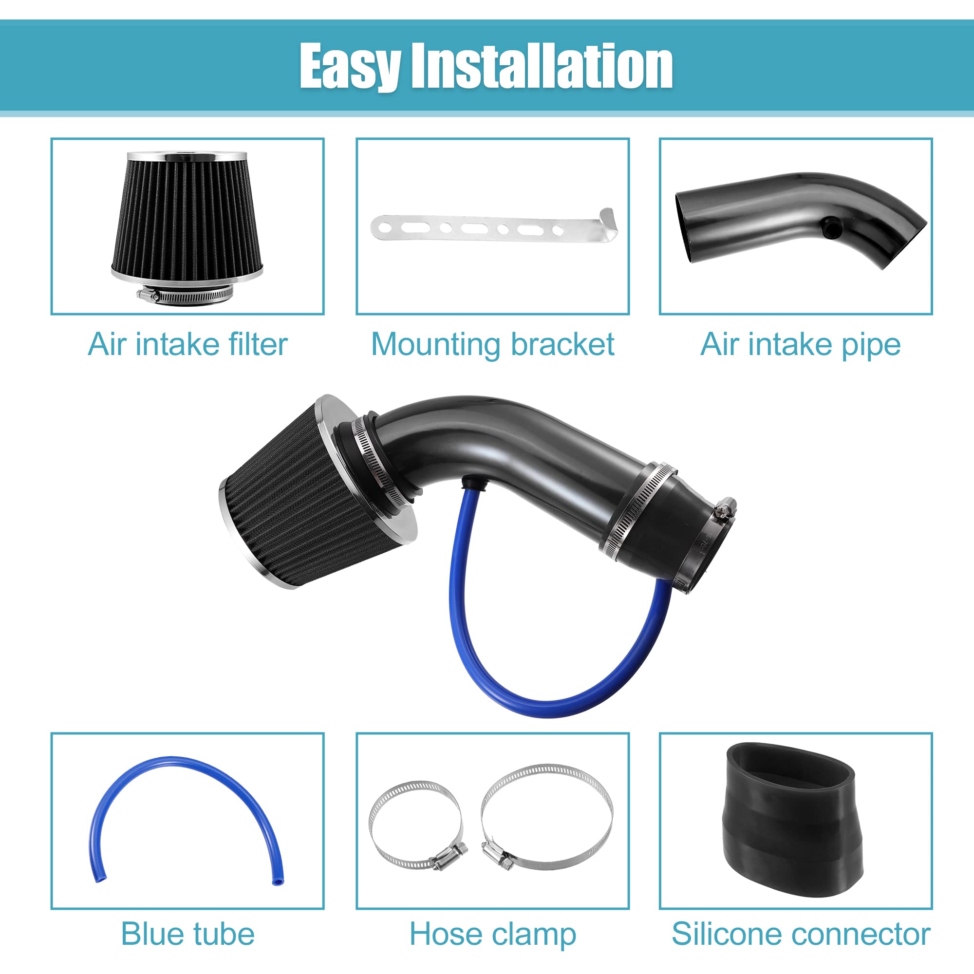 X AUTOHAUX 3 Inch Universal Cold Air Intake Pipe Kit - Aluminum Alloy Air Filter Induction Hose Tube with Black Air Filter - Performance Upgrade for Cars, Trucks & SUVs