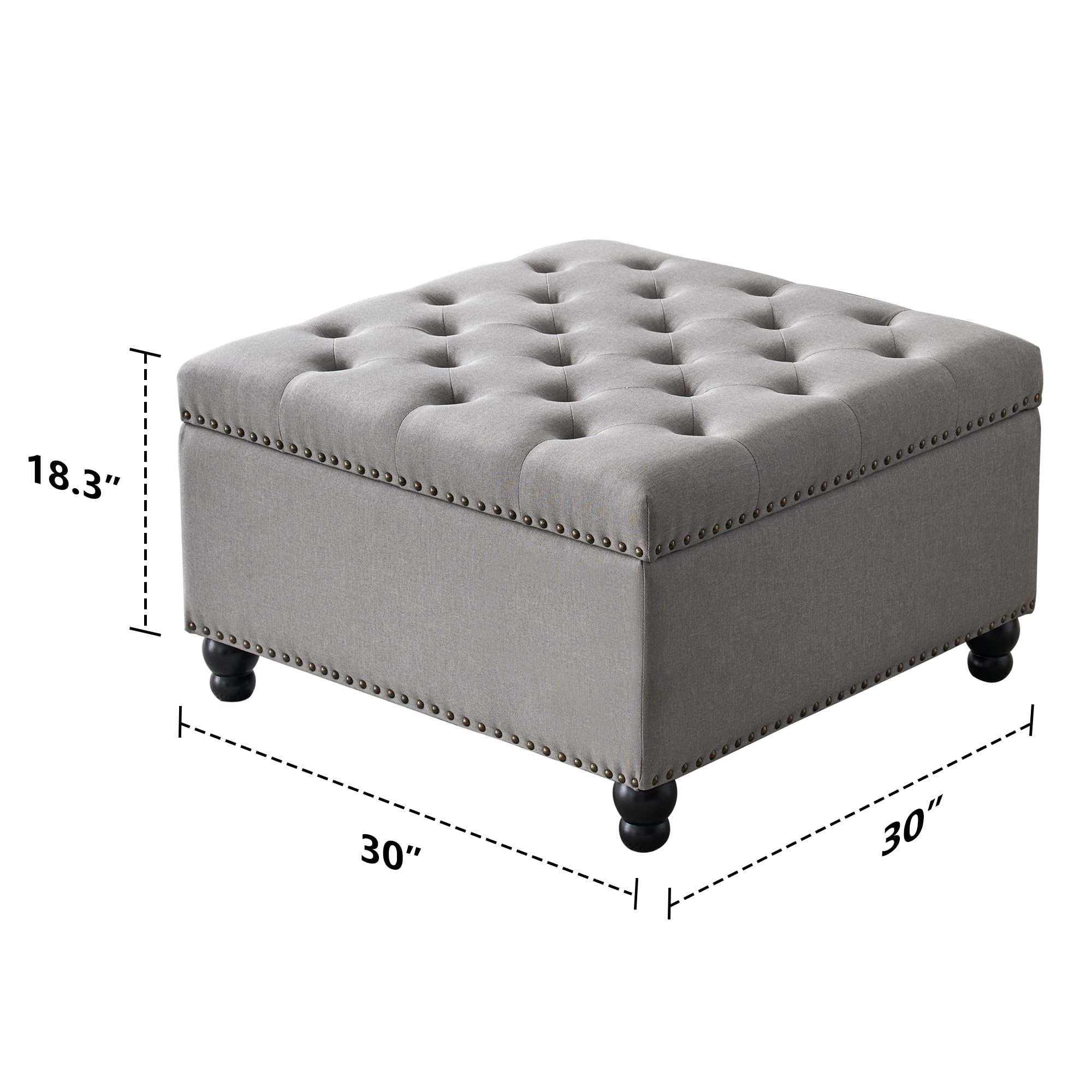 Square Storage Ottoman Bench - Oversized Coffee Table Ottoman with Hidden Storage for Living Room | Perfect for Extra Seating, Footrest & Home Organization