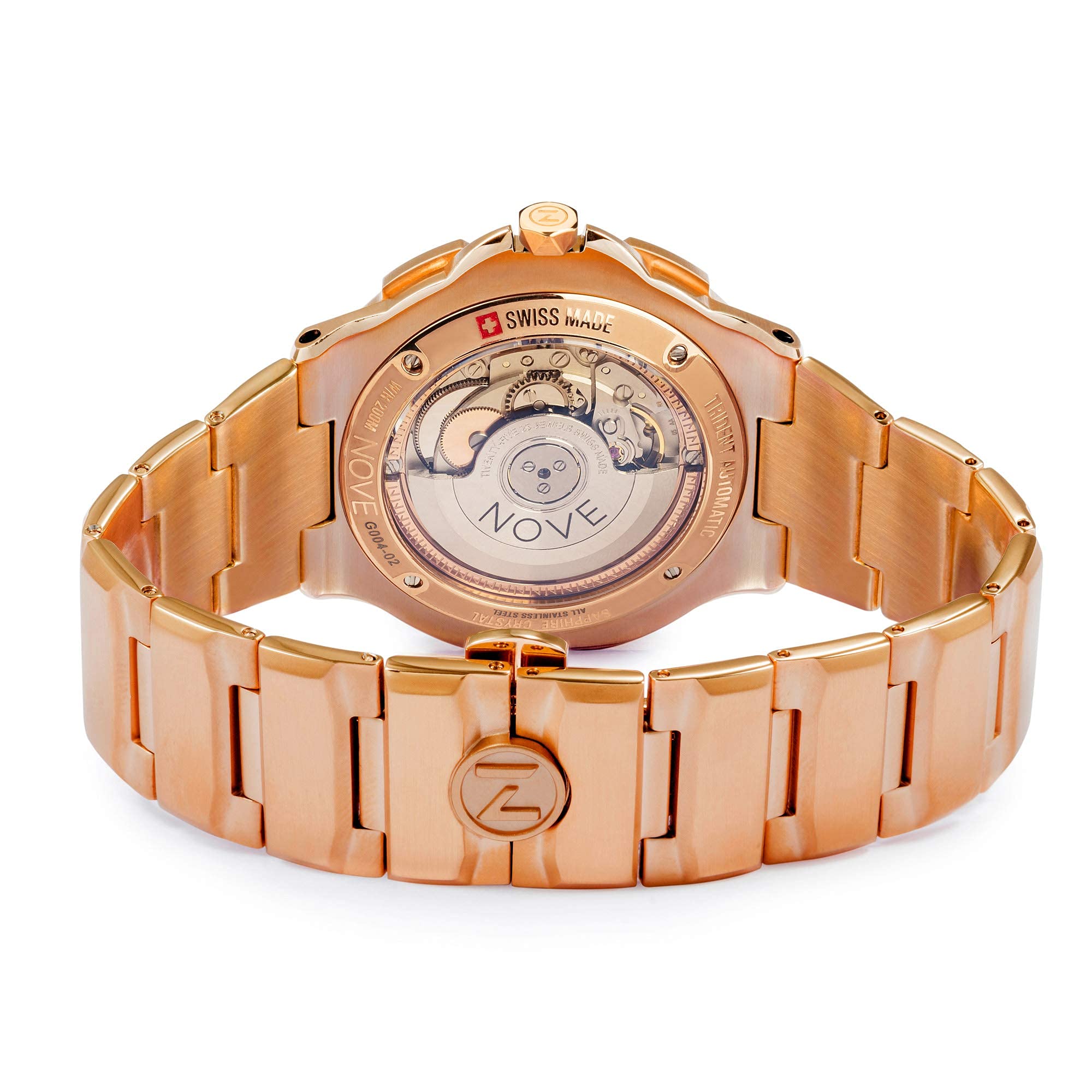 NOVE Trident Automatic Swiss Made Ultra Slim Dive Watch for Men & Women - 13.05mm Thin, 200m Water Resistant, Date Calendar, Automatic Movement, Three Lever Stoppers, Stainless Steel Band, 46mm Case - Perfect for Scuba Diving, Swimming & Everyday Luxury Wear