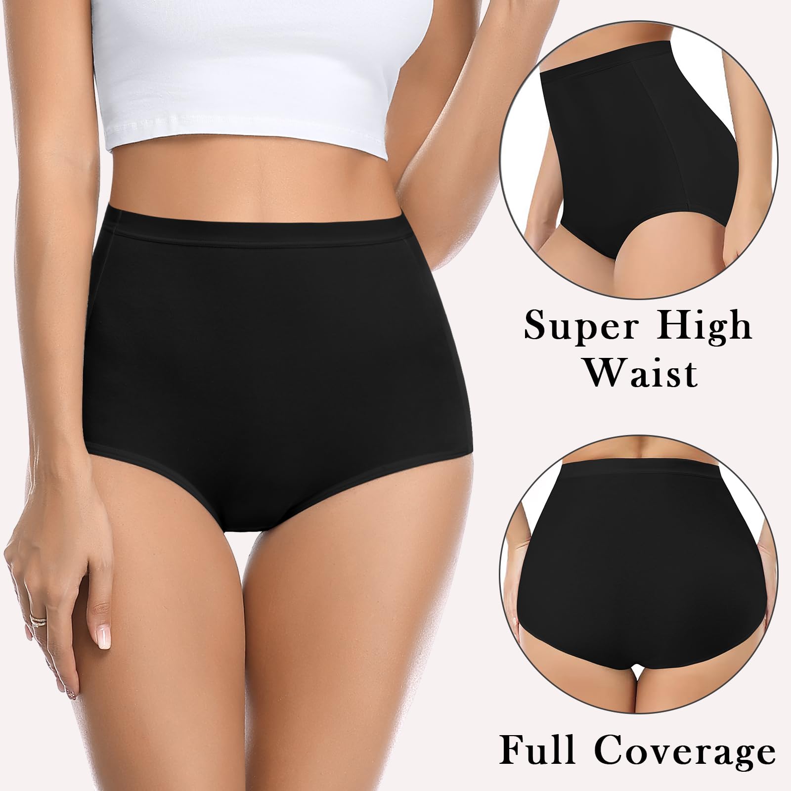 Envlon Women's Cotton Underwear - High Waisted Full Coverage Briefs, Soft Stretch Postpartum Panties for Women | Comfortable Daily Wear & Maternity Recovery Underwear