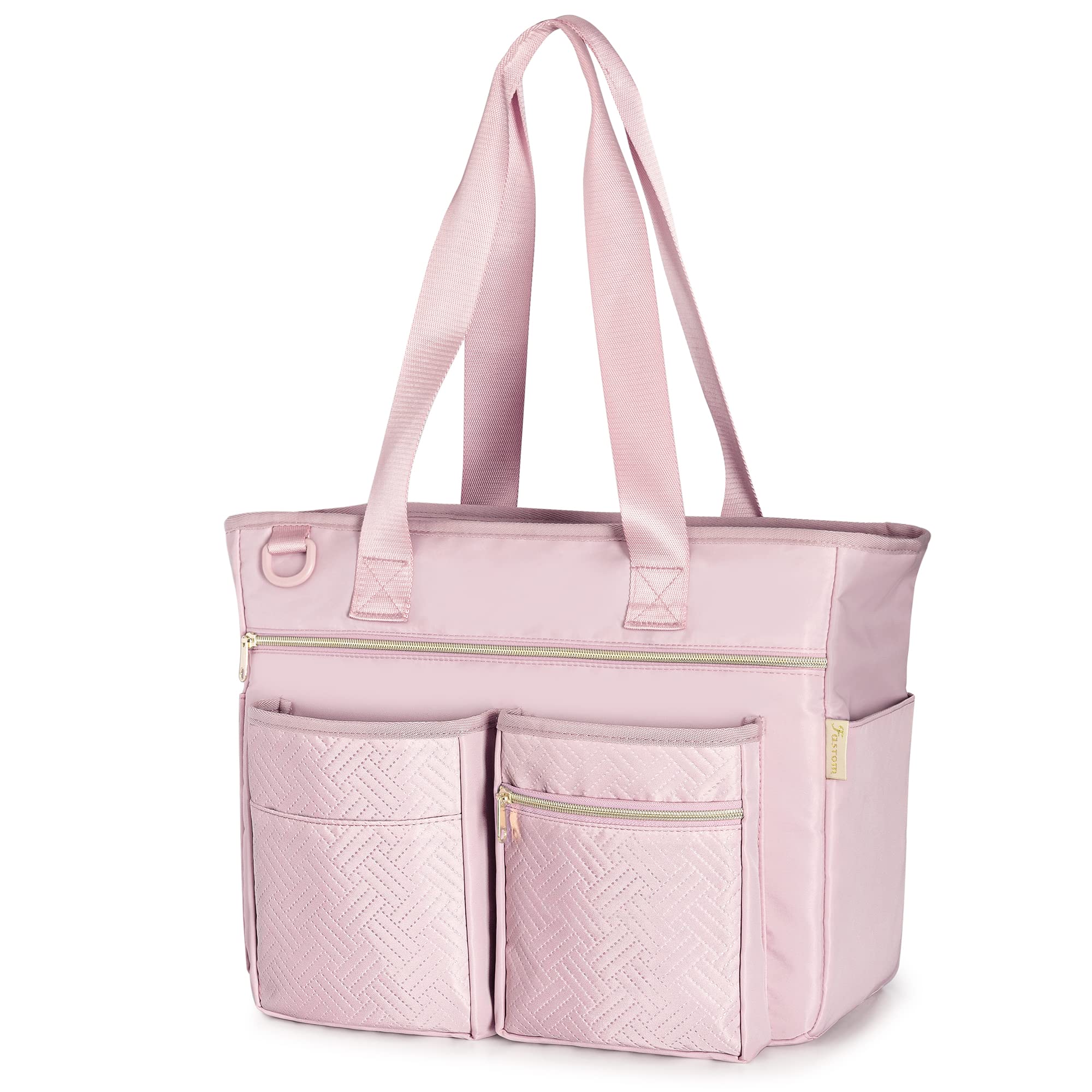 Professional Teacher Tote Bag for Women - Large Work Bag with Padded Laptop Compartment (Fits 14 Inch Laptop) & Multiple Pockets for School Supplies - Stylish Pink Patent Design - Perfect for Teachers, Professors & Educators (Classroom, Office, Commuting)