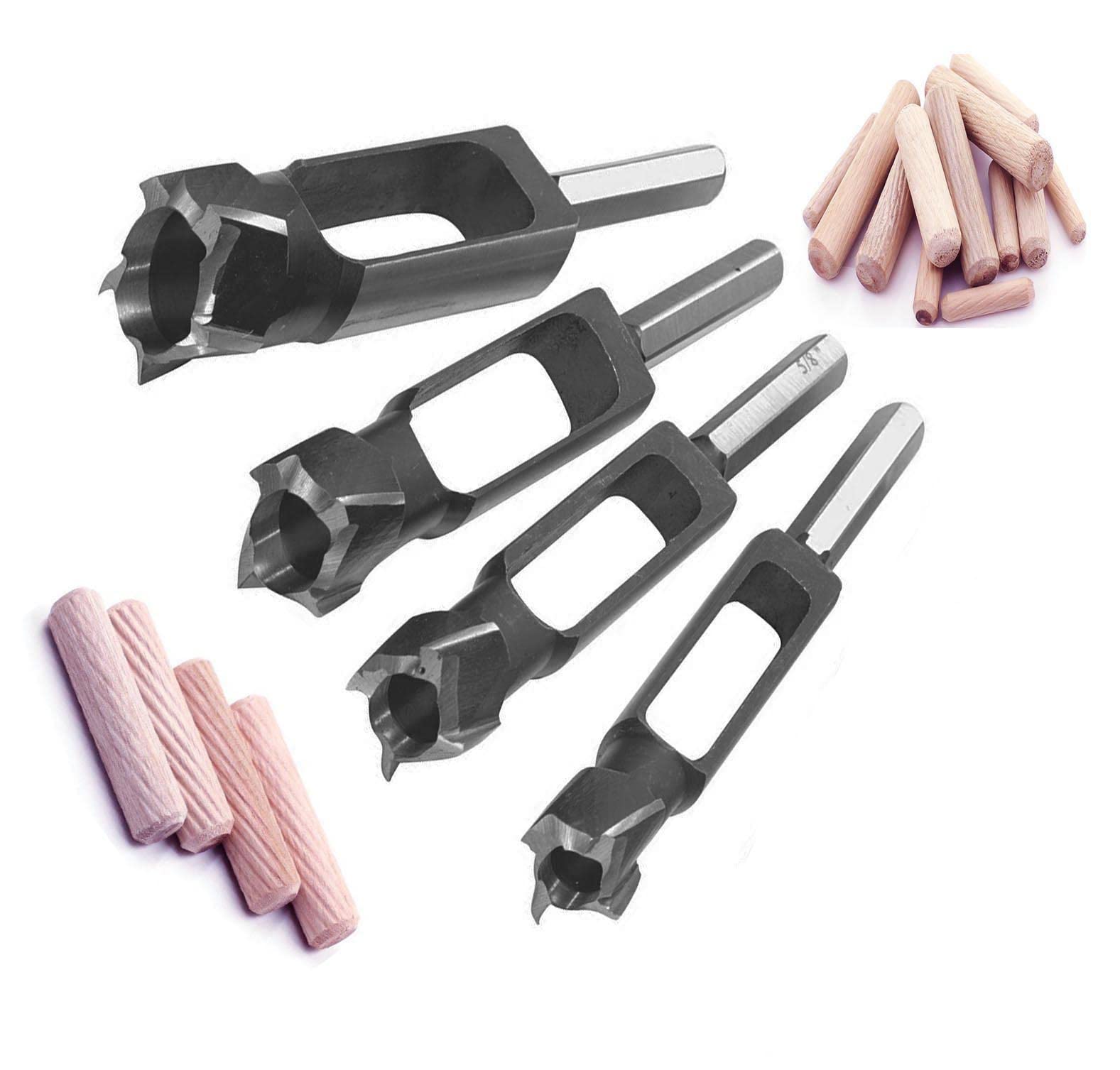 4Pcs Wood Tenon Dowel Plug Cutter Set - Professional Woodworking Drill Bit Kit for DIY Projects & Furniture Repair (Perfect for Cabinet Making, Table Legs & Wood Joints)