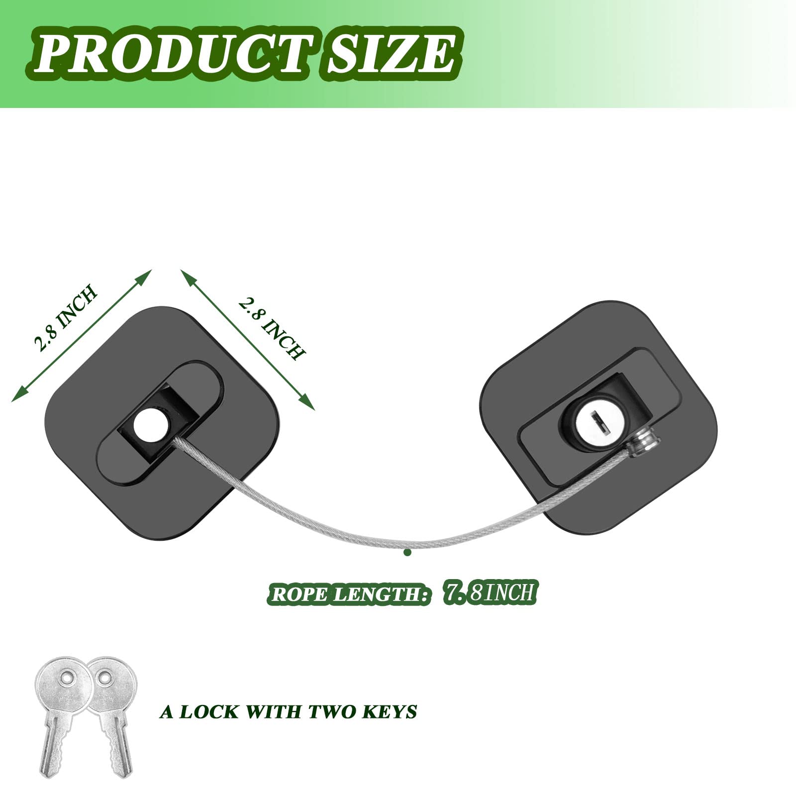 Child Proof Refrigerator Lock with Key - 2 Pack Fridge & Freezer Safety Locks for Cabinets, Drawers, Ovens, Air Fryers & Windows - Secure Black Home Locks with 4 Keys - Perfect for Baby Proofing & Pet Safety in Kitchen & Nursery