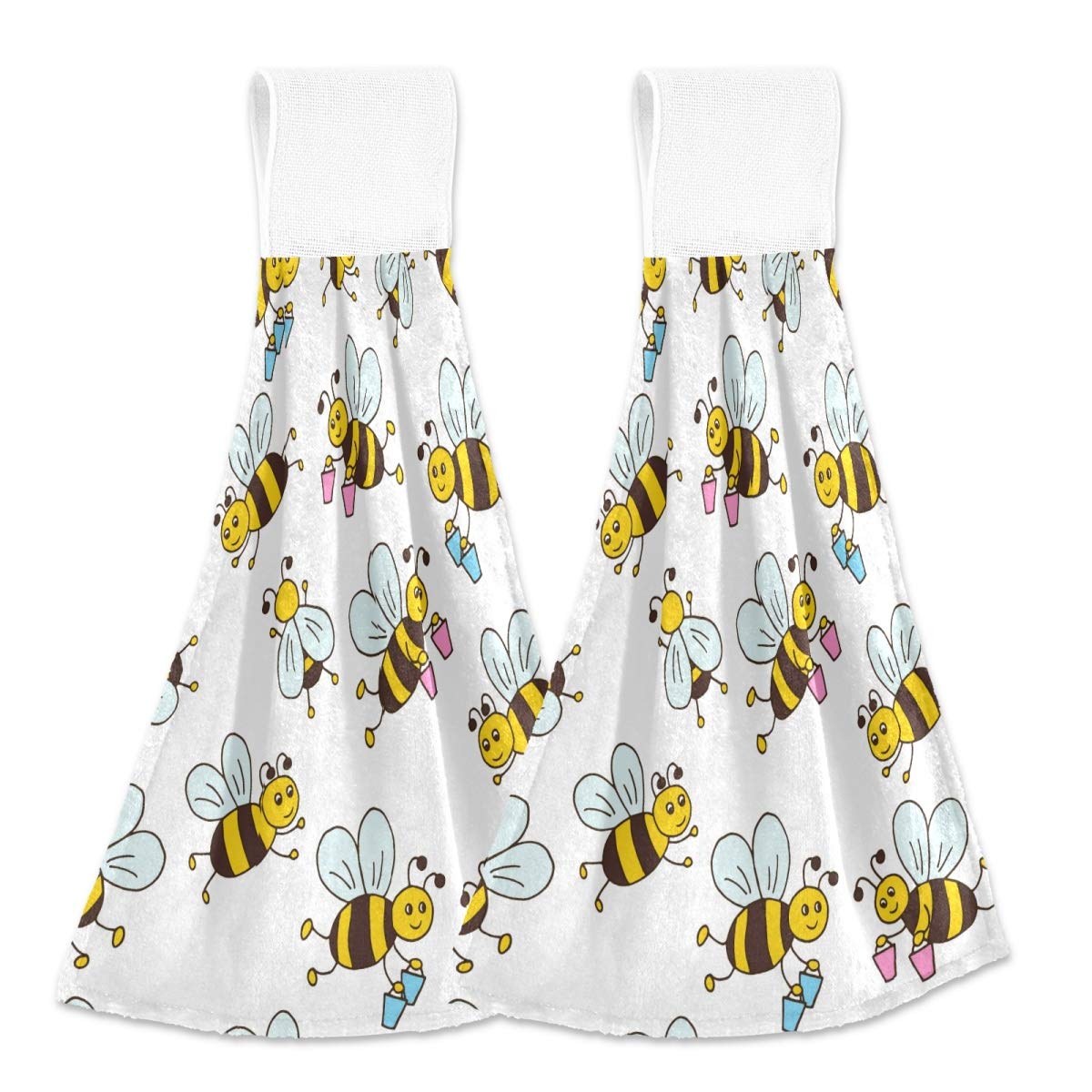 Bee Kitchen Wears 100% Polyester Art & Solid Hanging Tie Towels, 2 Pack - Yellow | Decorative & Absorbent Dish Towels for Kitchen, Dining & Hosting Gifts
