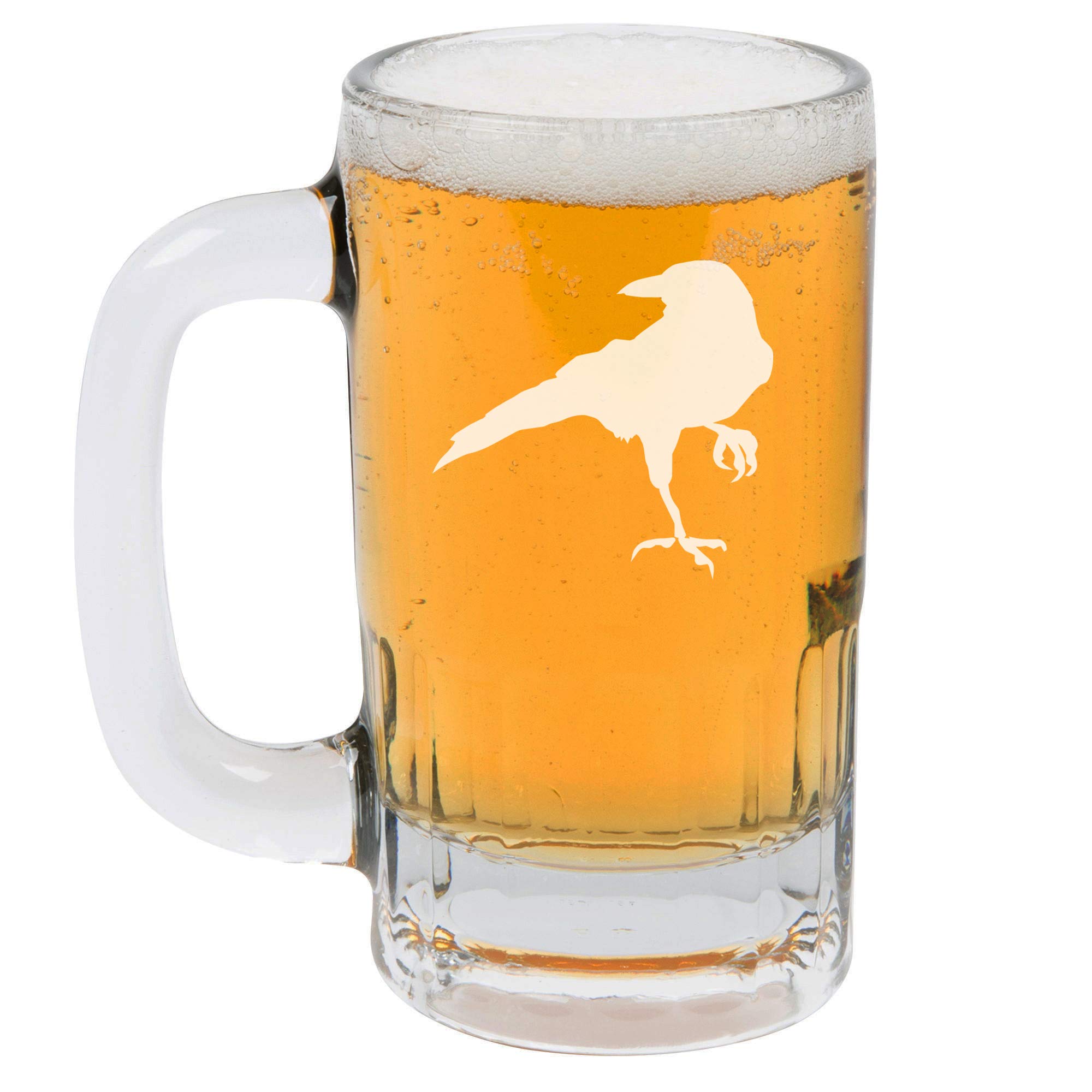 12oz Beer Mug Stein Glass with Crow Raven Blackbird Design - Perfect for Oktoberfest, Home Bars, and Gift Giving