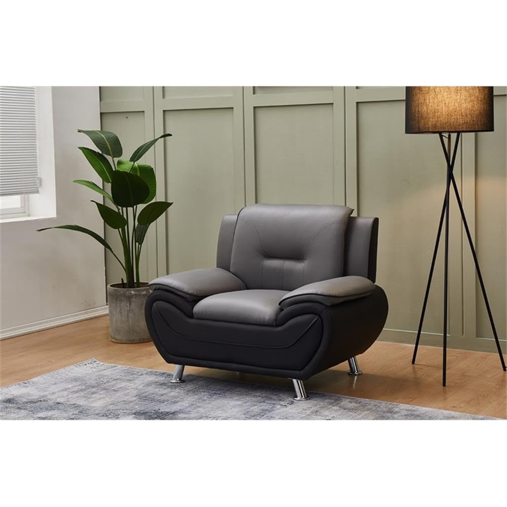 Stylish Faux Leather Living Room Chair - Black & Grey Modern Accent Chair for Home Office, Lounge, or Reading Nook