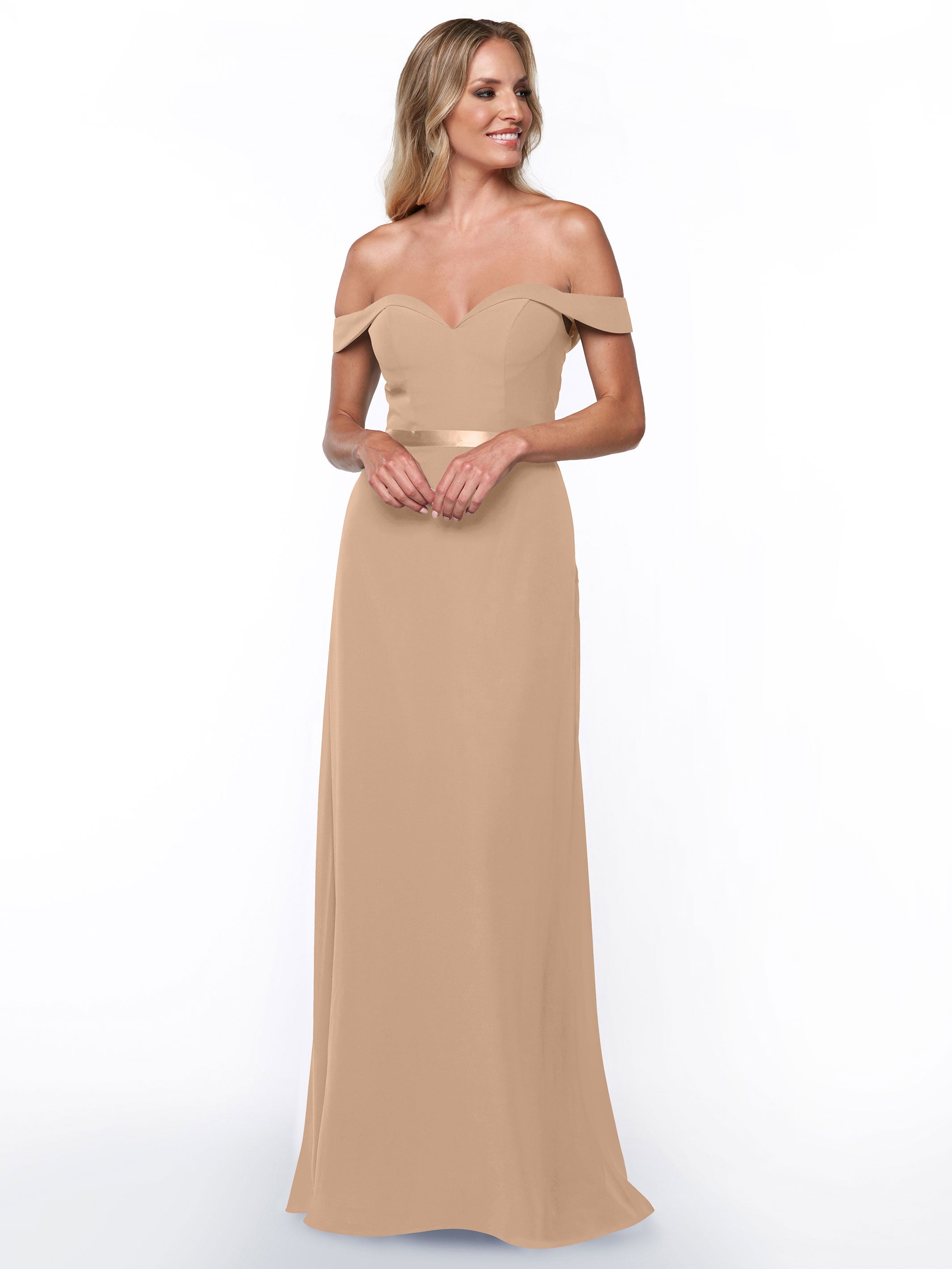 Elegant Off-The-Shoulder Chiffon A-Line Bridesmaid Dress with Sash - Perfect for Weddings, Formal Events & Special Occasions