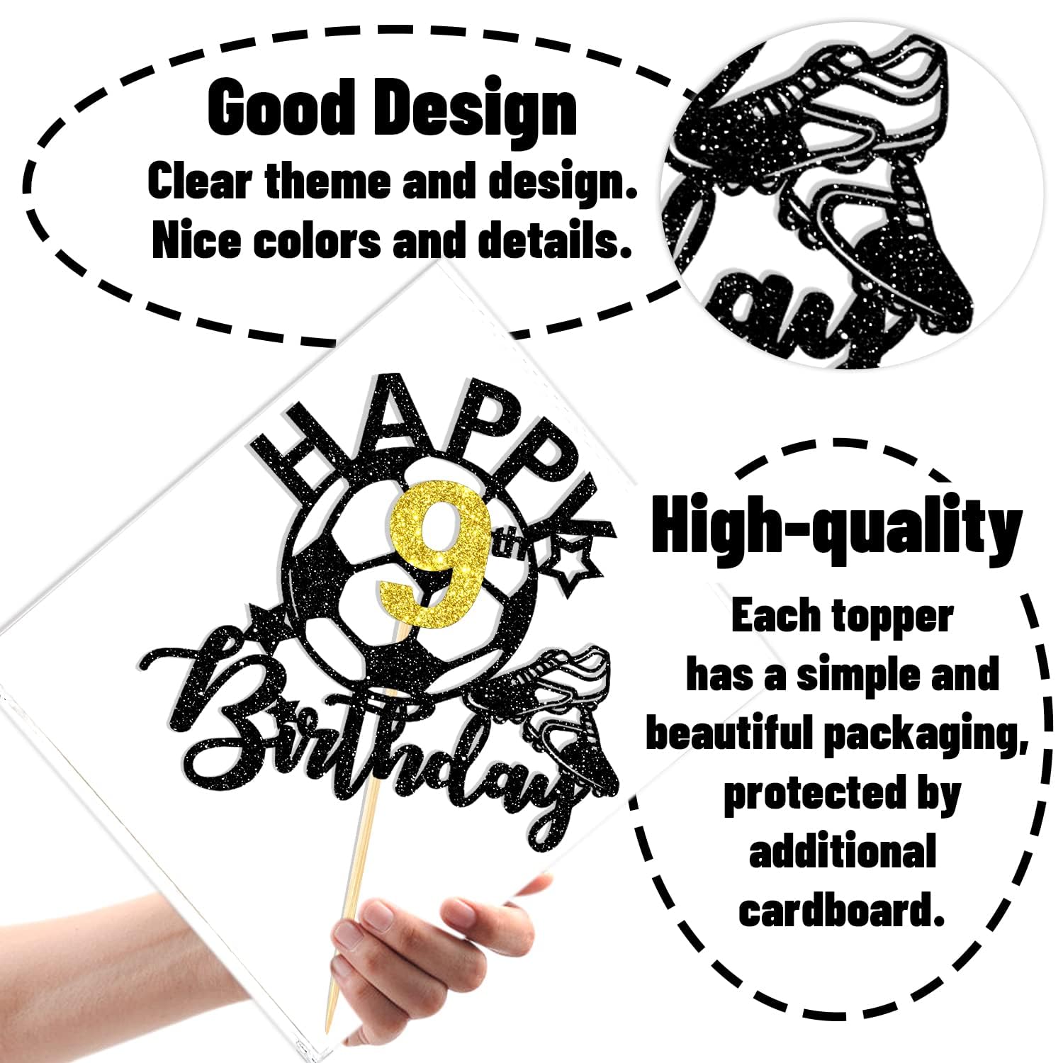 9th Birthday Cake Topper - Soccer Theme Party Decorations for Boys & Girls | Football Player Cake Topper for 9 Year Old Birthday Party | Perfect for Soccer-Themed Birthday Cakes, Cupcakes & Party Decor