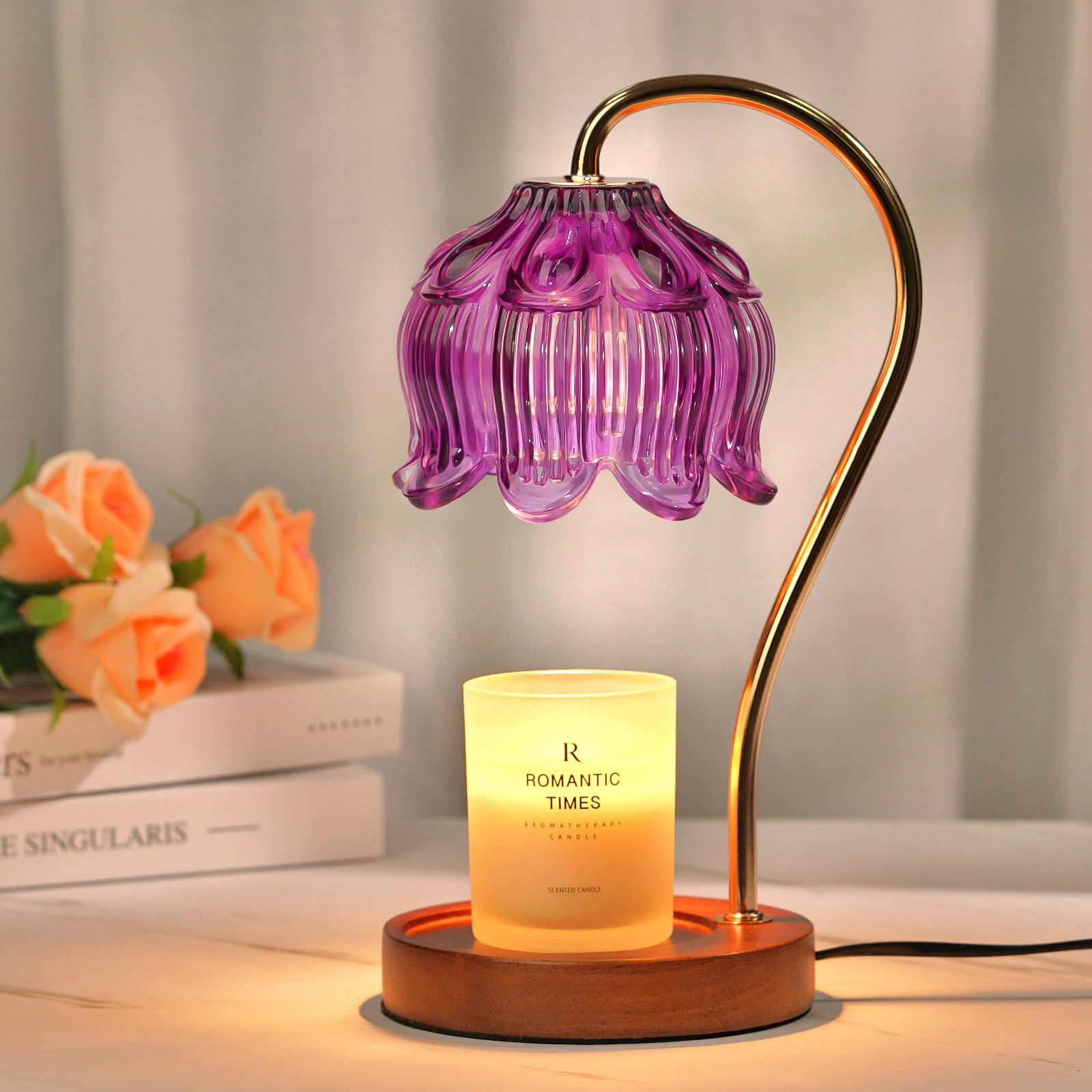 Electric Candle Warmer Lamp with Timer - Purple Vintage Floral Design for Home Decor, Birthday Gift for Women, Mom & Friends | Perfect for Aromatherapy, Relaxation & Housewarming Gifts