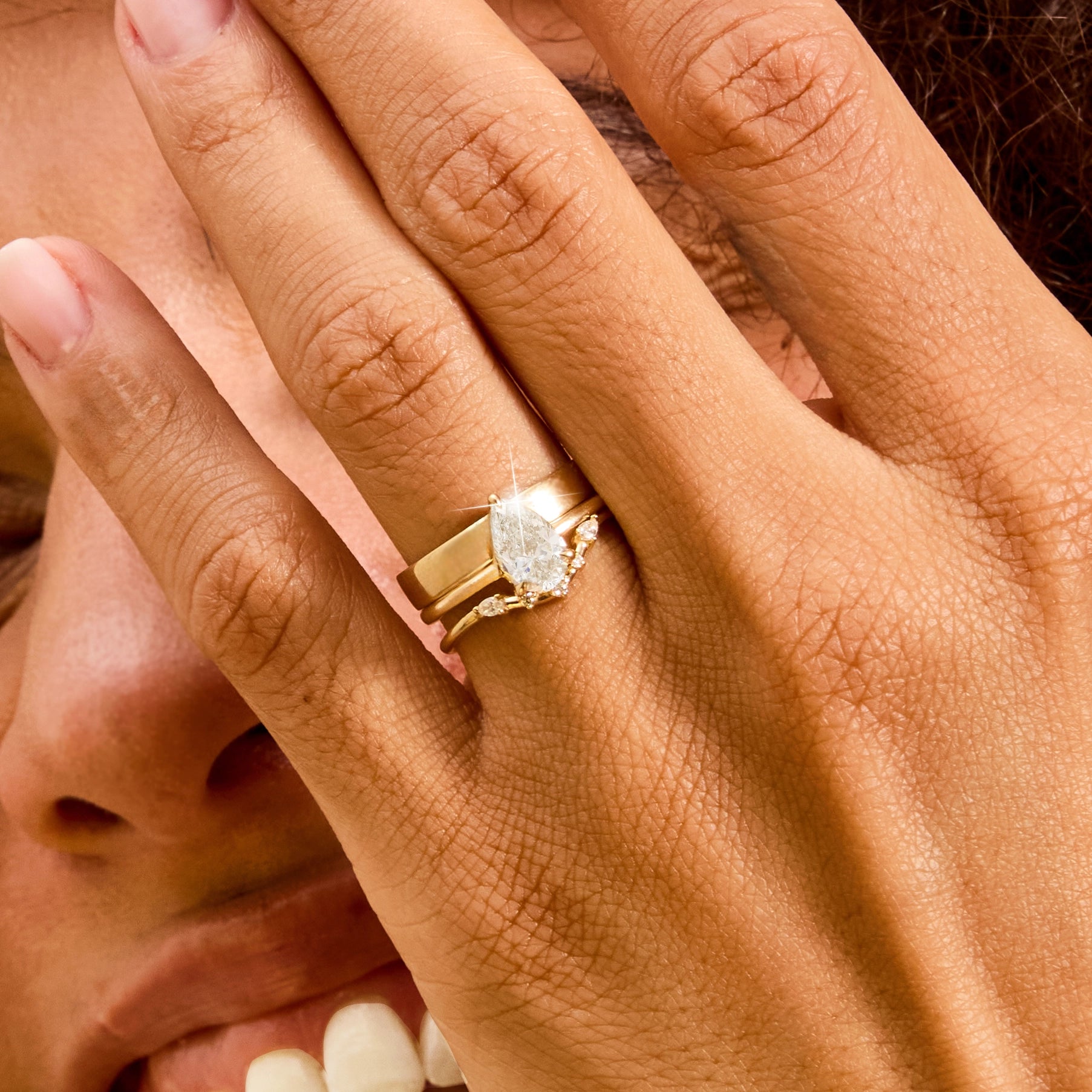 14K Yellow Gold Pear Diamond Ring – Unique Sea to Sky Design – Perfect for Weddings, Anniversaries & Special Occasions