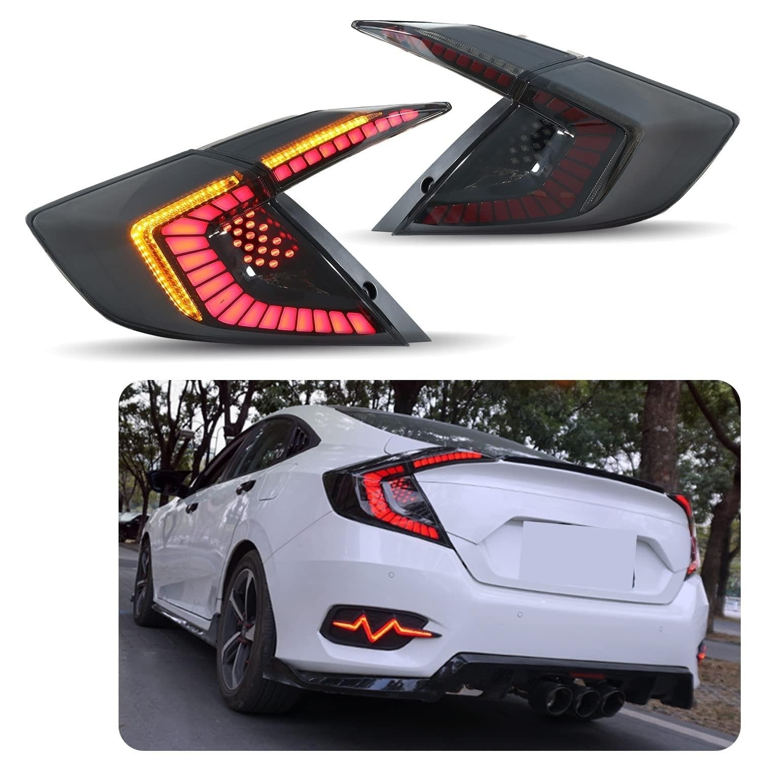 Inginuity Time LED Tail Lights for Honda Civic 10th Gen (2016-2021) - DRL Startup Animation Rear Lamp Assembly - Not Compatible with Hatchback Models | Upgrade Your Ride for Enhanced Night Visibility & Style