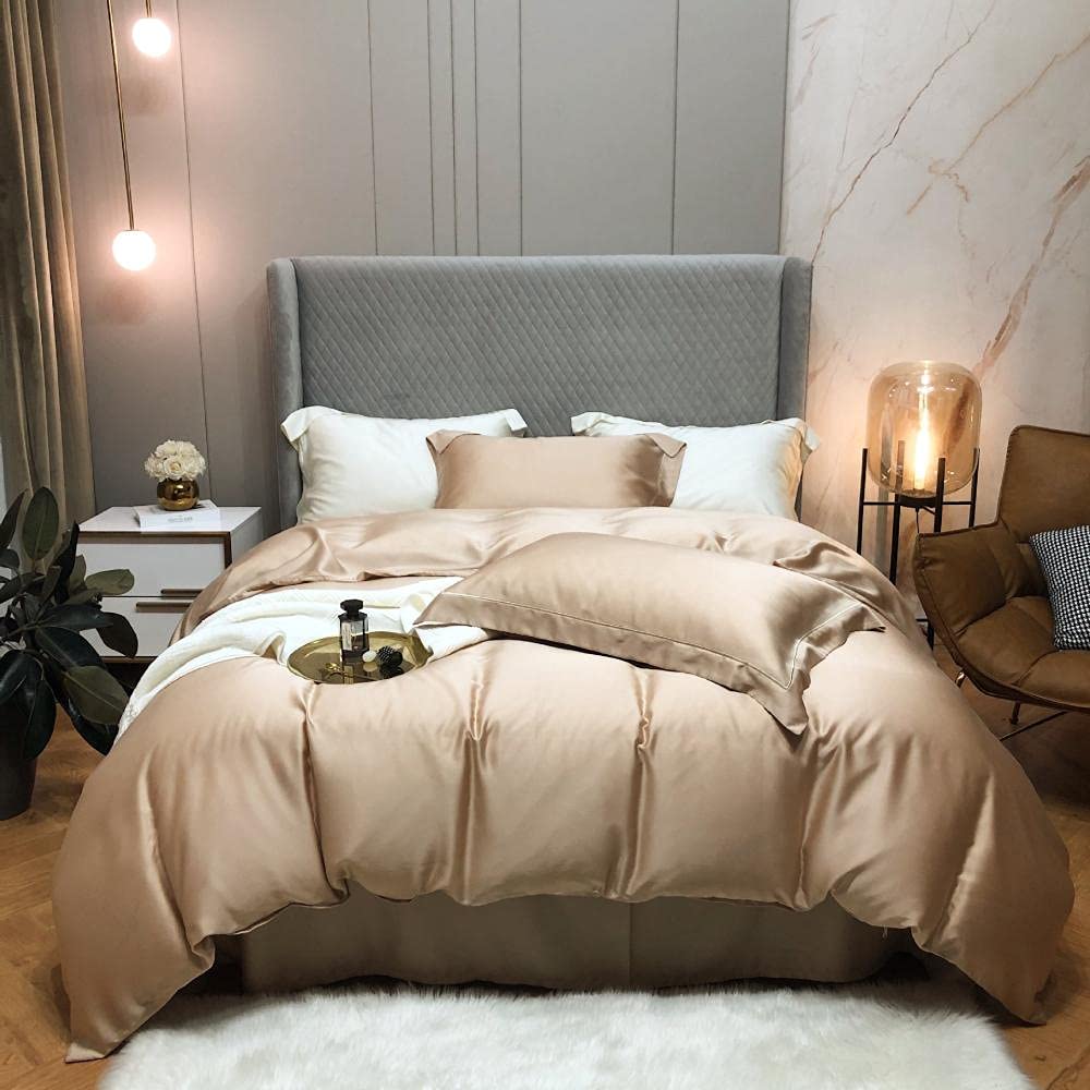 Premium 60x80 Inch Duvet Cover Set King Size - 4 Piece Luxury Bedding Set with Soft Microfiber, Summer Lightweight & Breathable - Reversible Mocha Brown & Beige Design for Bedroom Decor - Perfect for Guest Rooms, Master Bedrooms & Cozy Home Stays